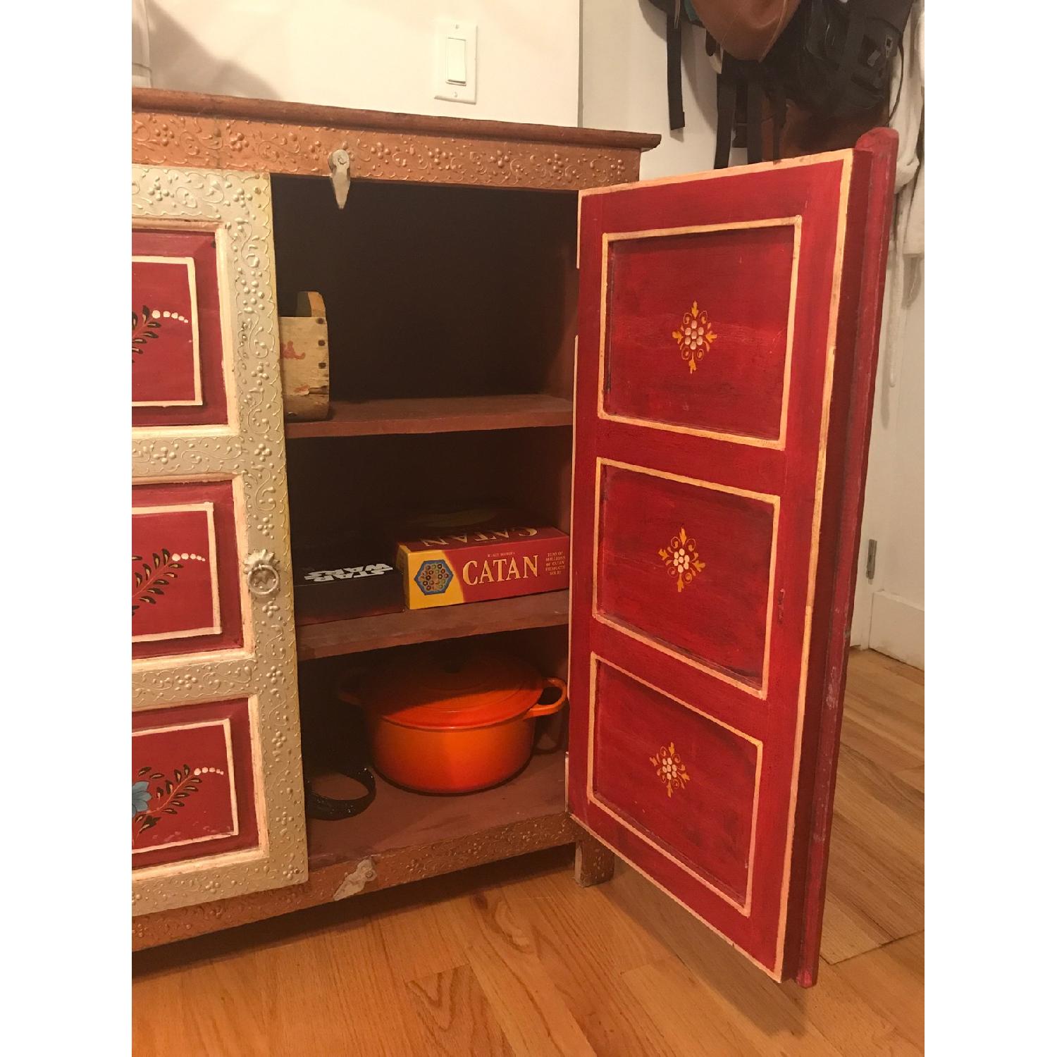 Hand Painted Floral Carved Wood Indian Cabinet - image-4