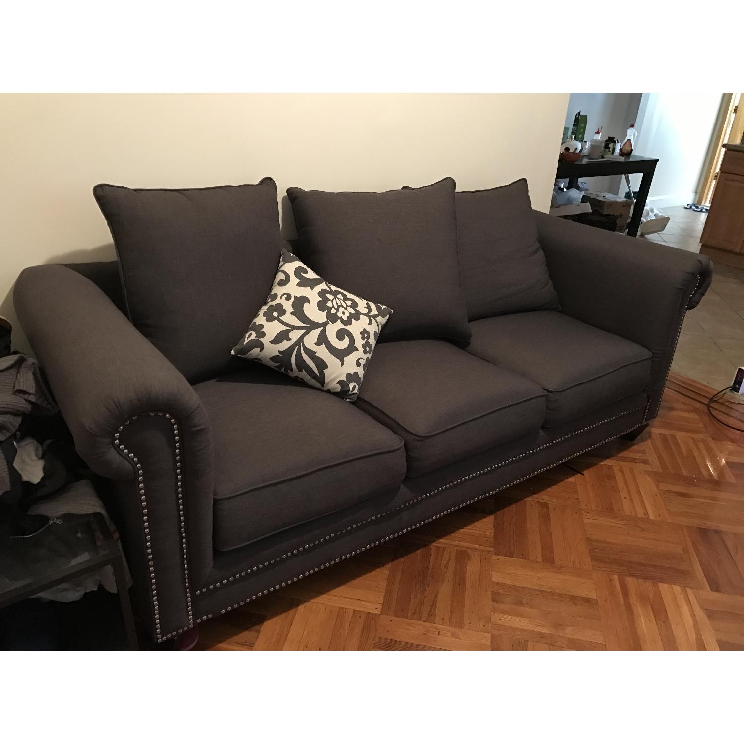 Grey 3 Seater Sofa w/ Gold Studs - image-1