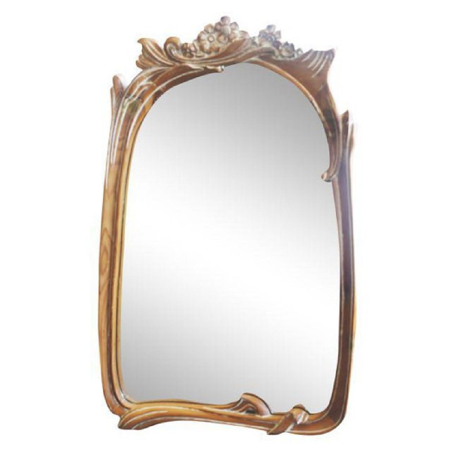 Distressed Oak Carved Dogwood Wall Mounted Floral Mirror - image-0