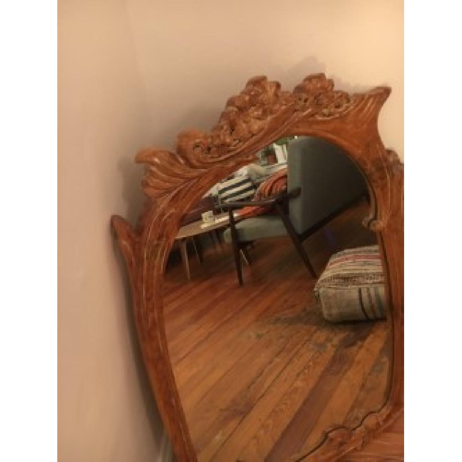 Distressed Oak Carved Dogwood Wall Mounted Floral Mirror - image-2