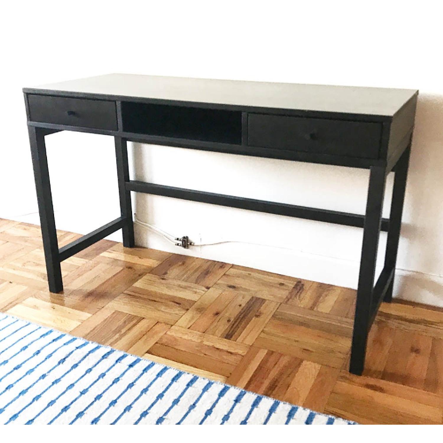 Black Wood Desk w/ 2 Drawers - image-1