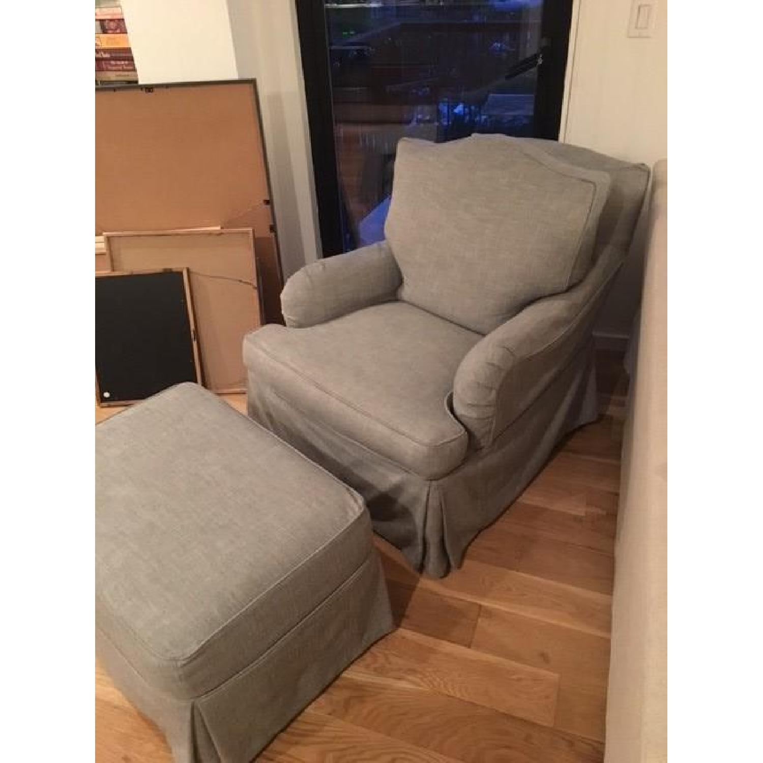 Restoration Hardware Classic Camelback Slipcovered Swivel Glider & Ottoman - image-2