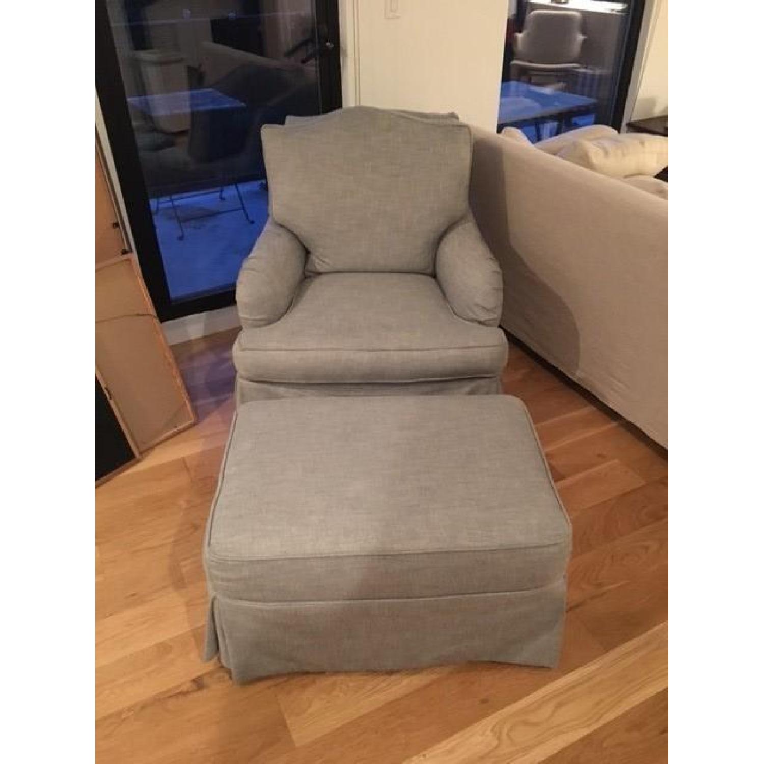 Restoration Hardware Classic Camelback Slipcovered Swivel Glider & Ottoman - image-3