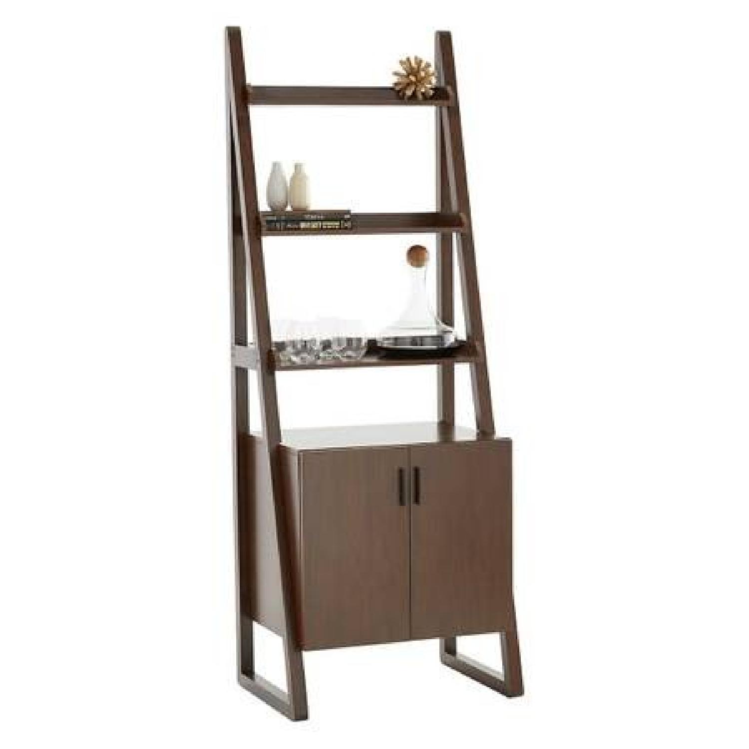 Container Store Walnut Encore Ladder Shelf w/ Cabinet - image-1