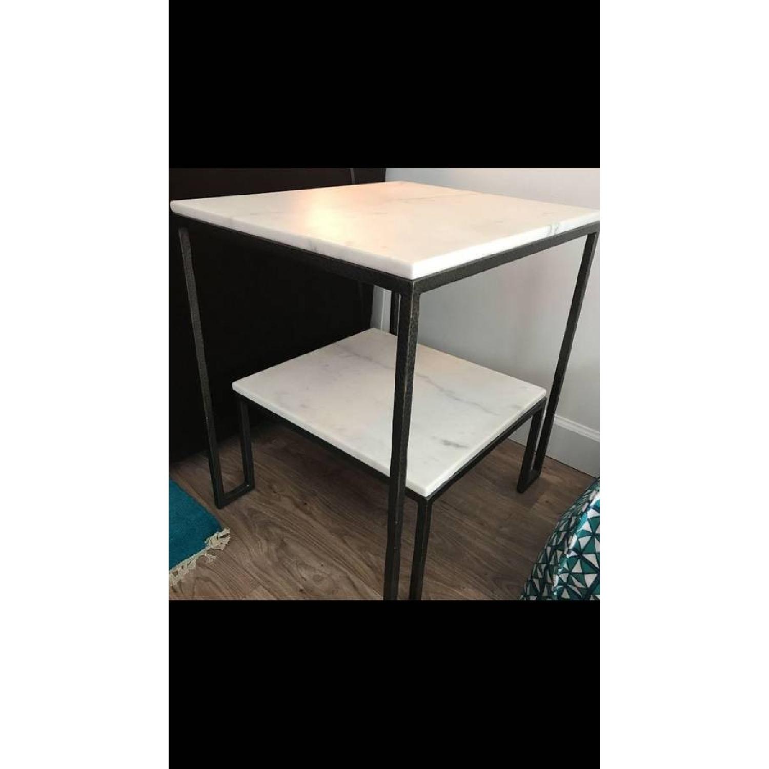 Crate & Barrel Carrara Marble 2 Tier Side table - image-1