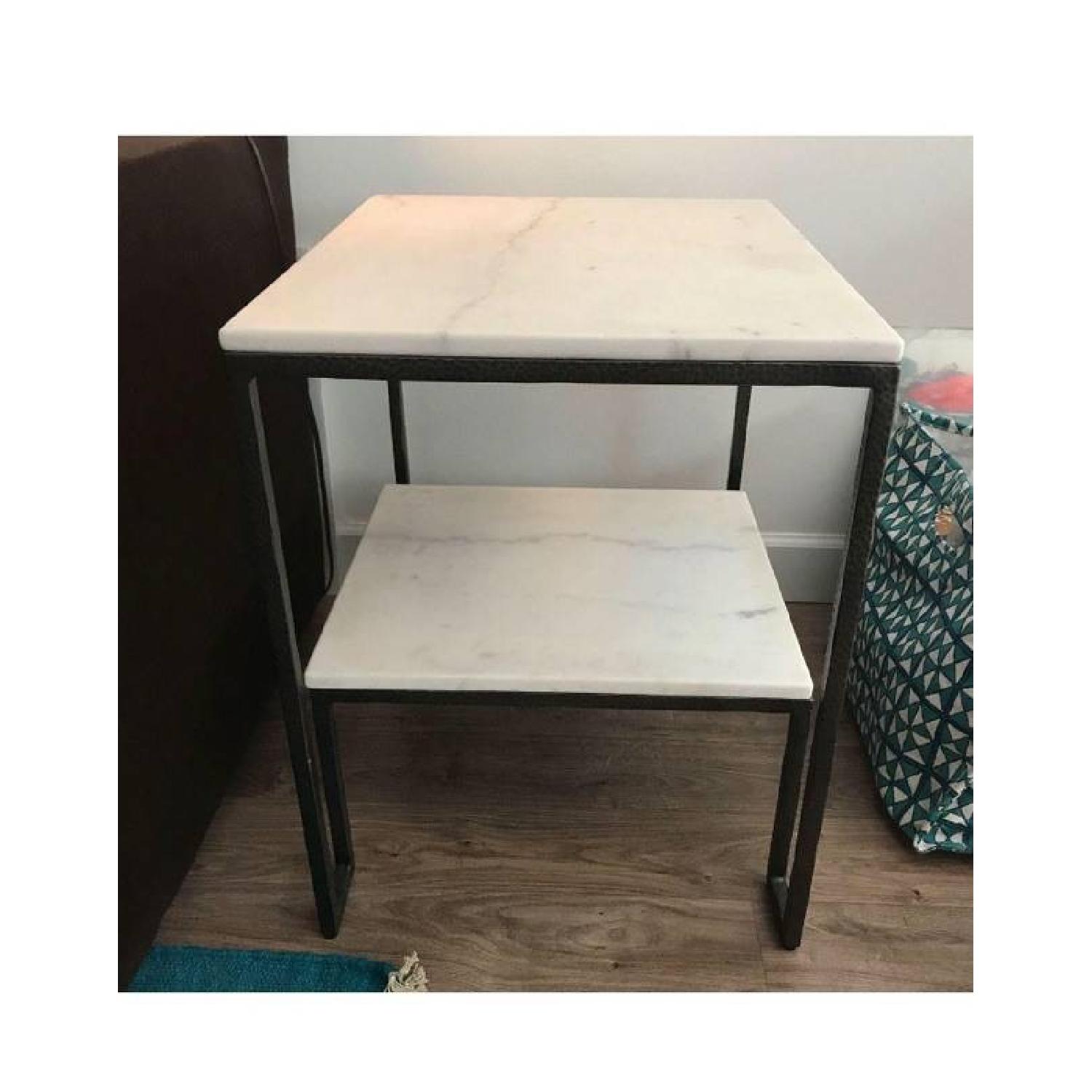 Crate & Barrel Carrara Marble 2 Tier Side table - image-2