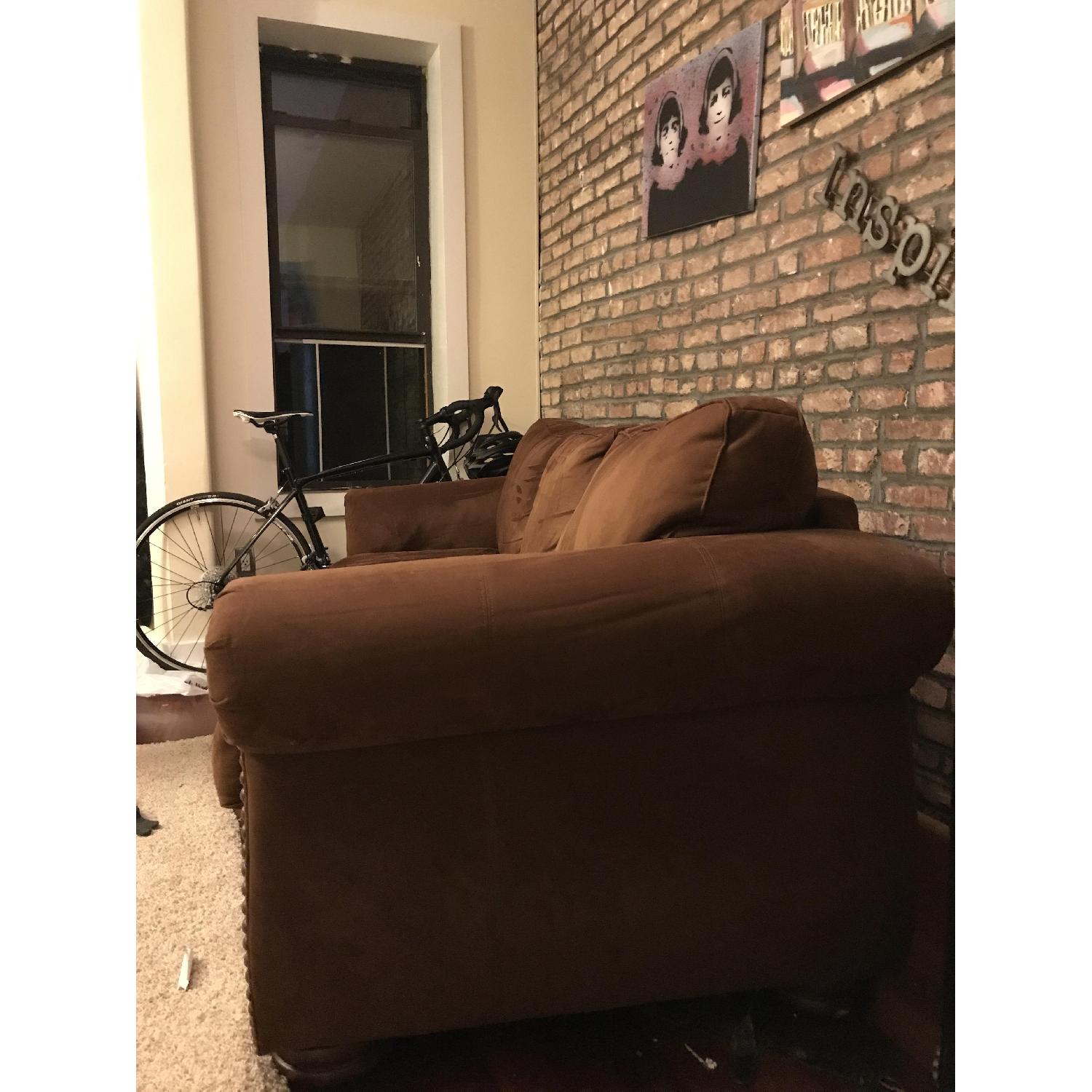 Brown 3 Seater Sofa w/ Nailheads - image-2