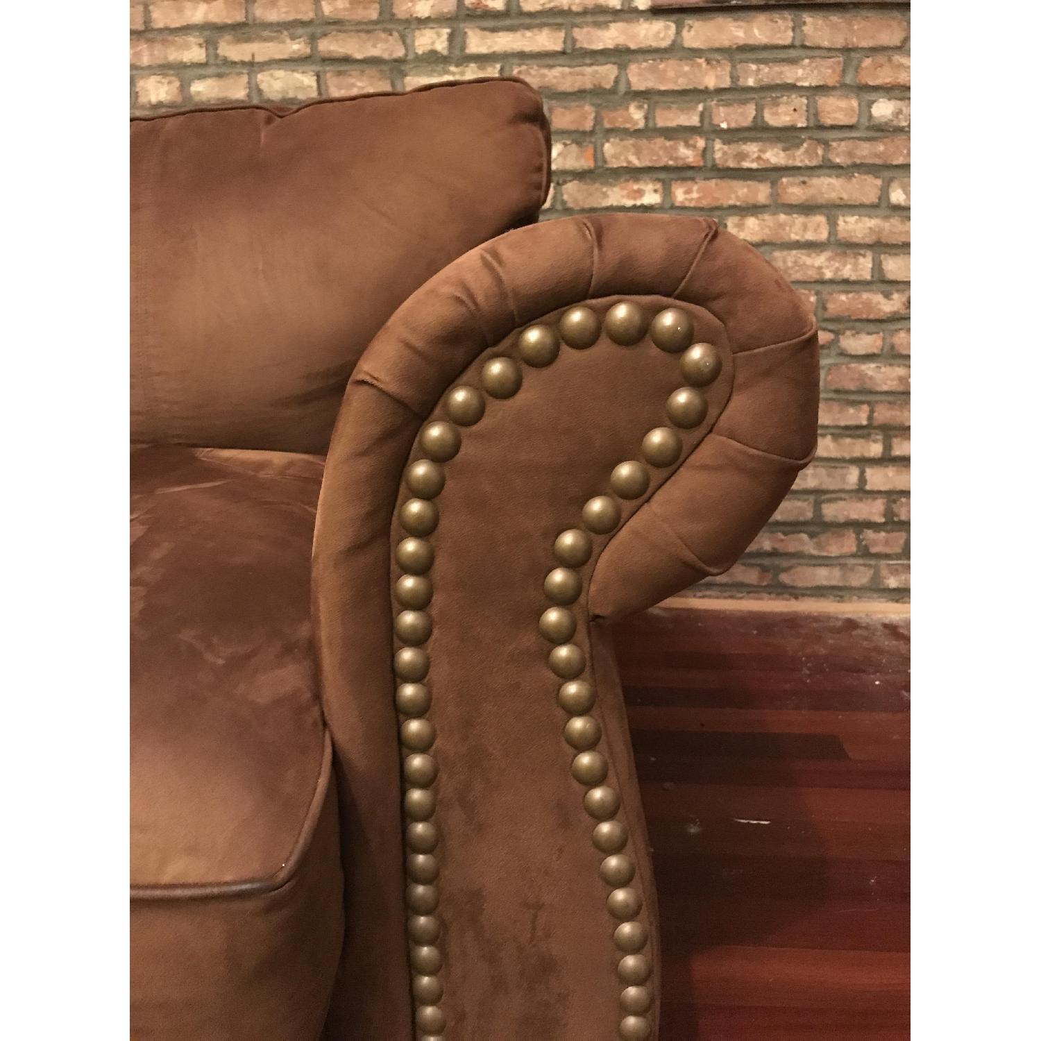 Brown 3 Seater Sofa w/ Nailheads - image-4