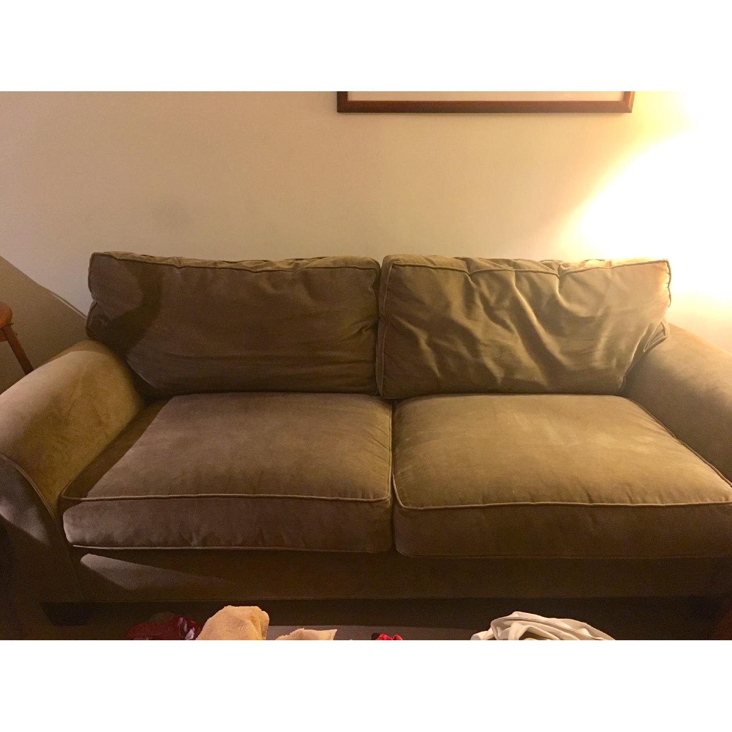 Oversize Olive Green Suede Sofa - image-1