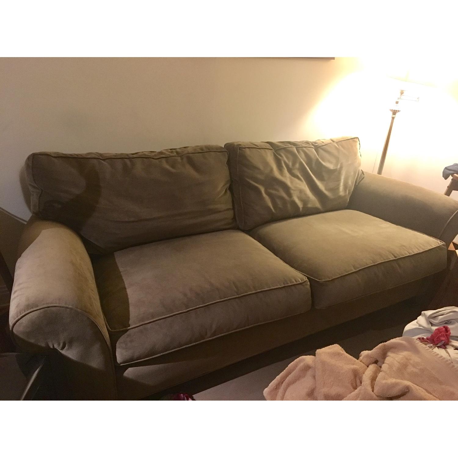 Oversize Olive Green Suede Sofa - image-3