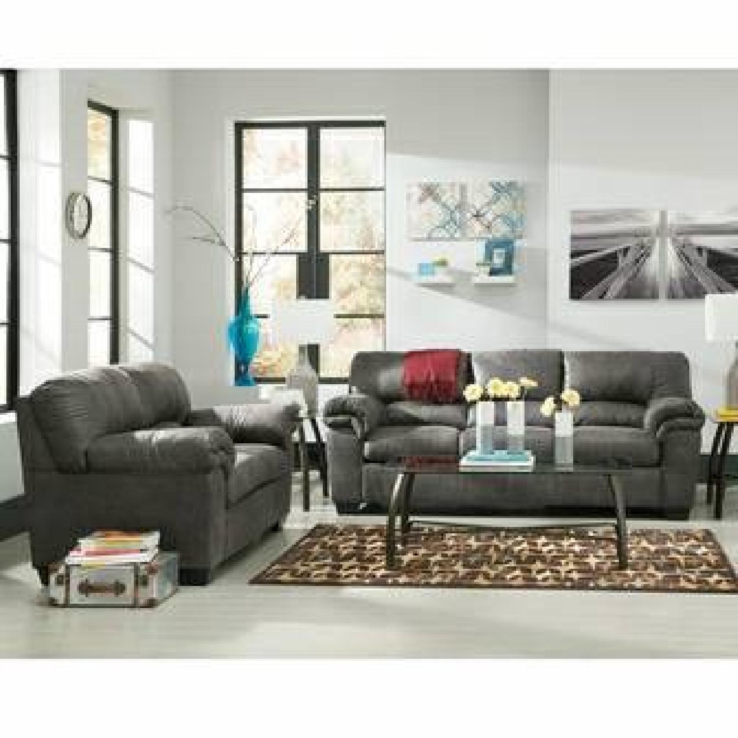 Ashley's Grey Suede Sofa + Loveseat - image-1