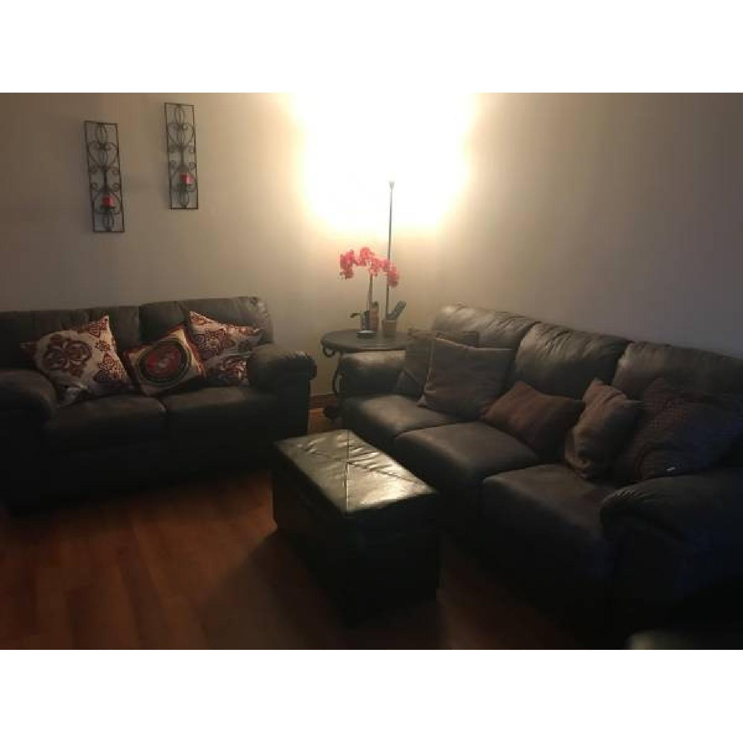 Ashley's Grey Suede Sofa + Loveseat - image-2