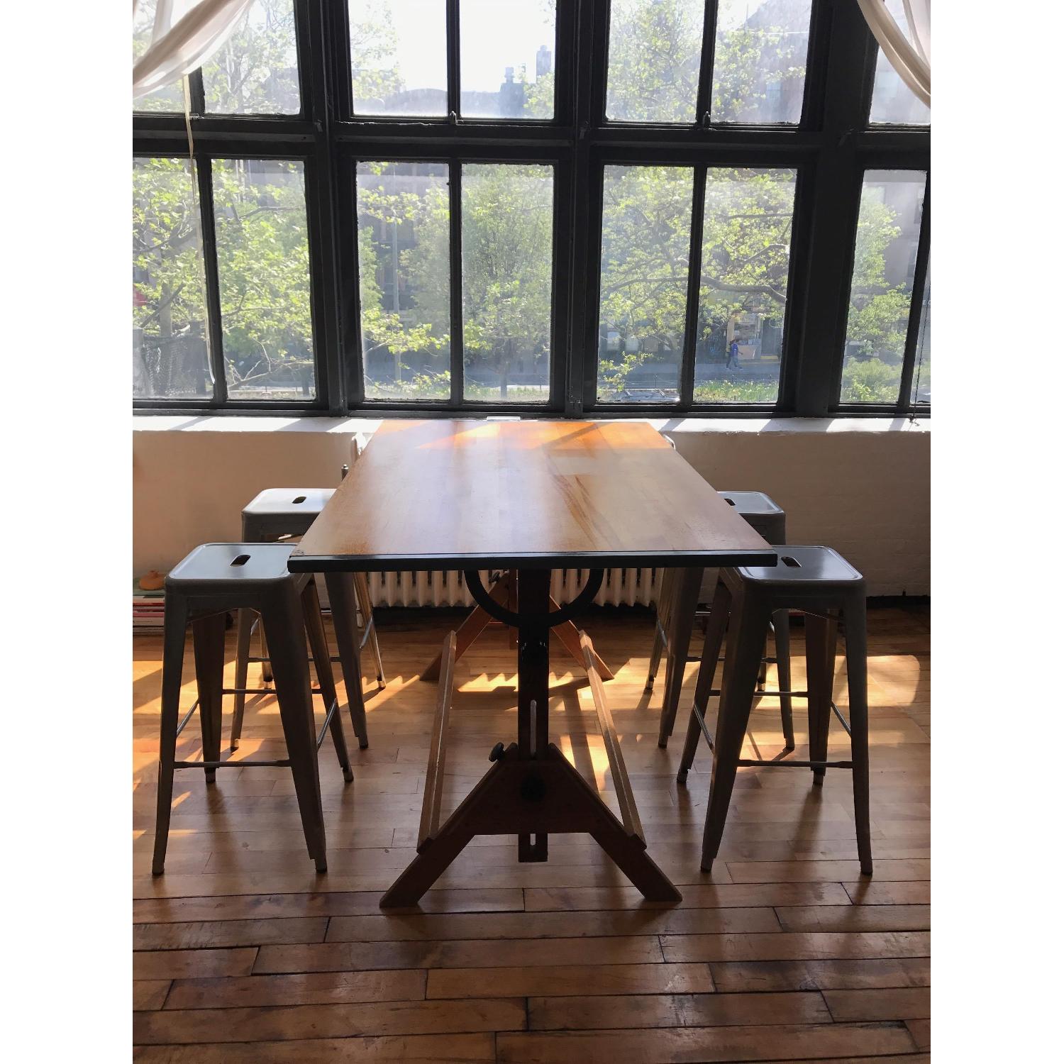 Antique Oak & Iron Drafting Table - image-1