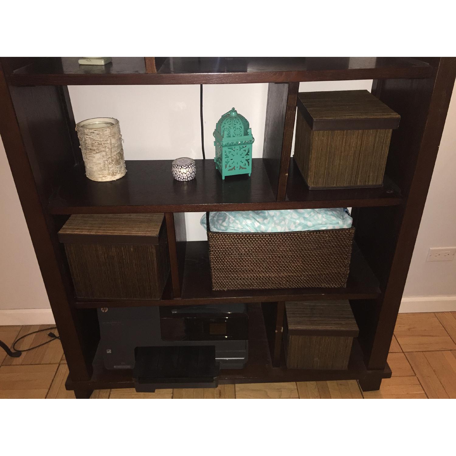 Crate & Barrel Mahogany Bookshelf w/ Built in Dividers - image-2