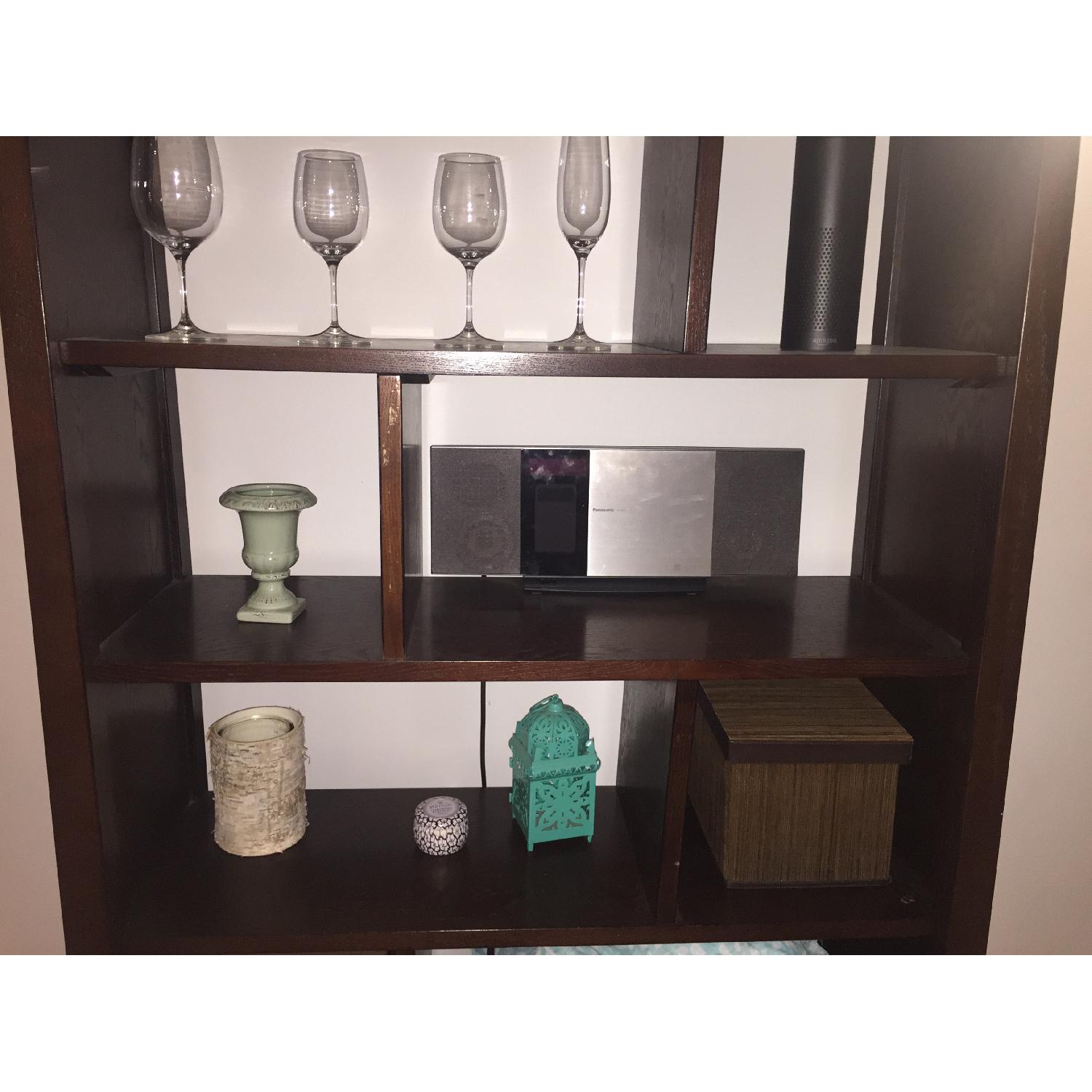 Crate & Barrel Mahogany Bookshelf w/ Built in Dividers - image-3