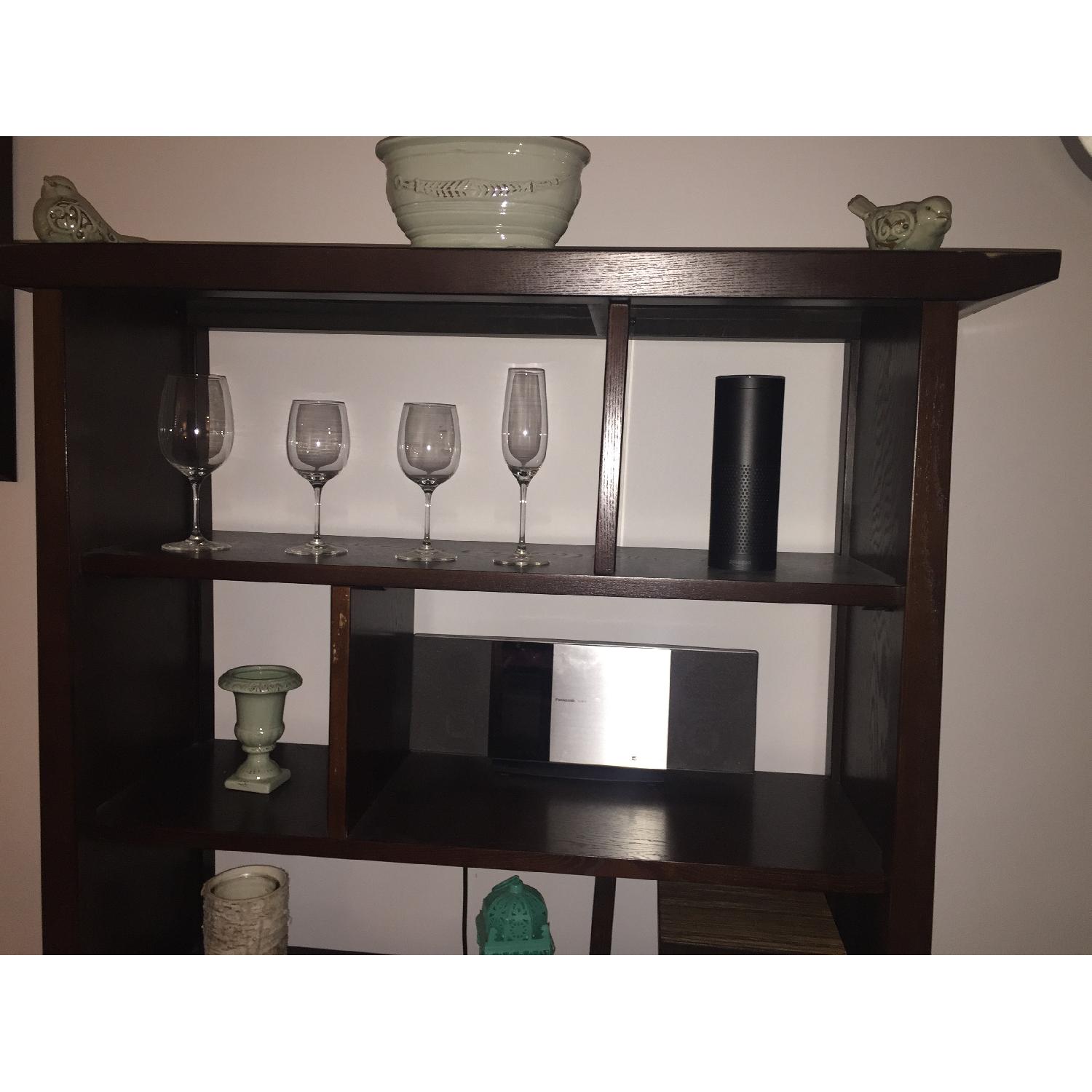 Crate & Barrel Mahogany Bookshelf w/ Built in Dividers AptDeco