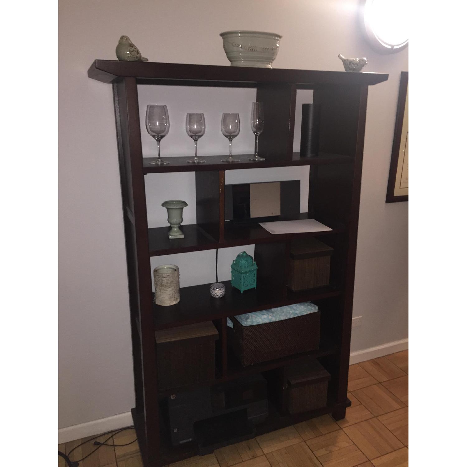 Crate & Barrel Mahogany Bookshelf w/ Built in Dividers AptDeco