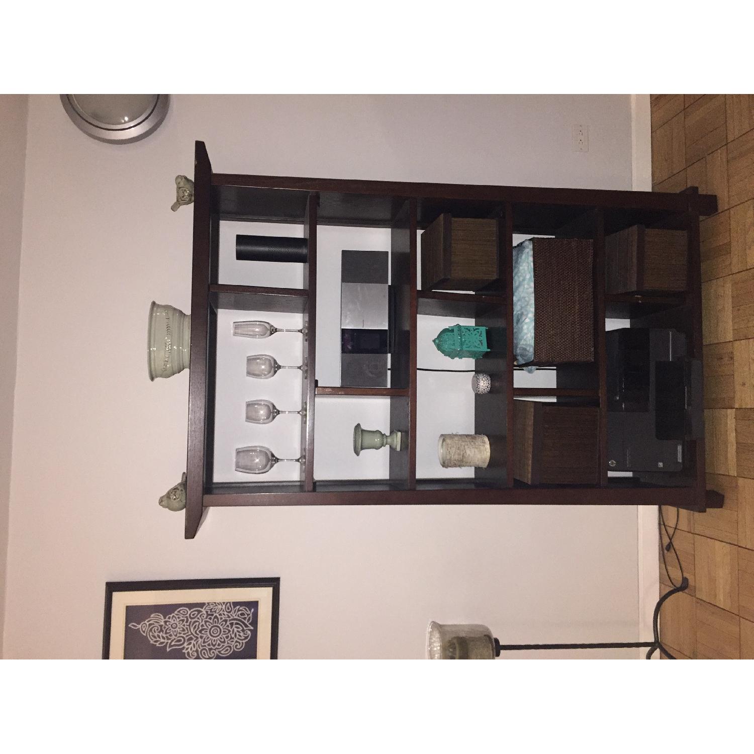 Crate & Barrel Mahogany Bookshelf w/ Built in Dividers AptDeco