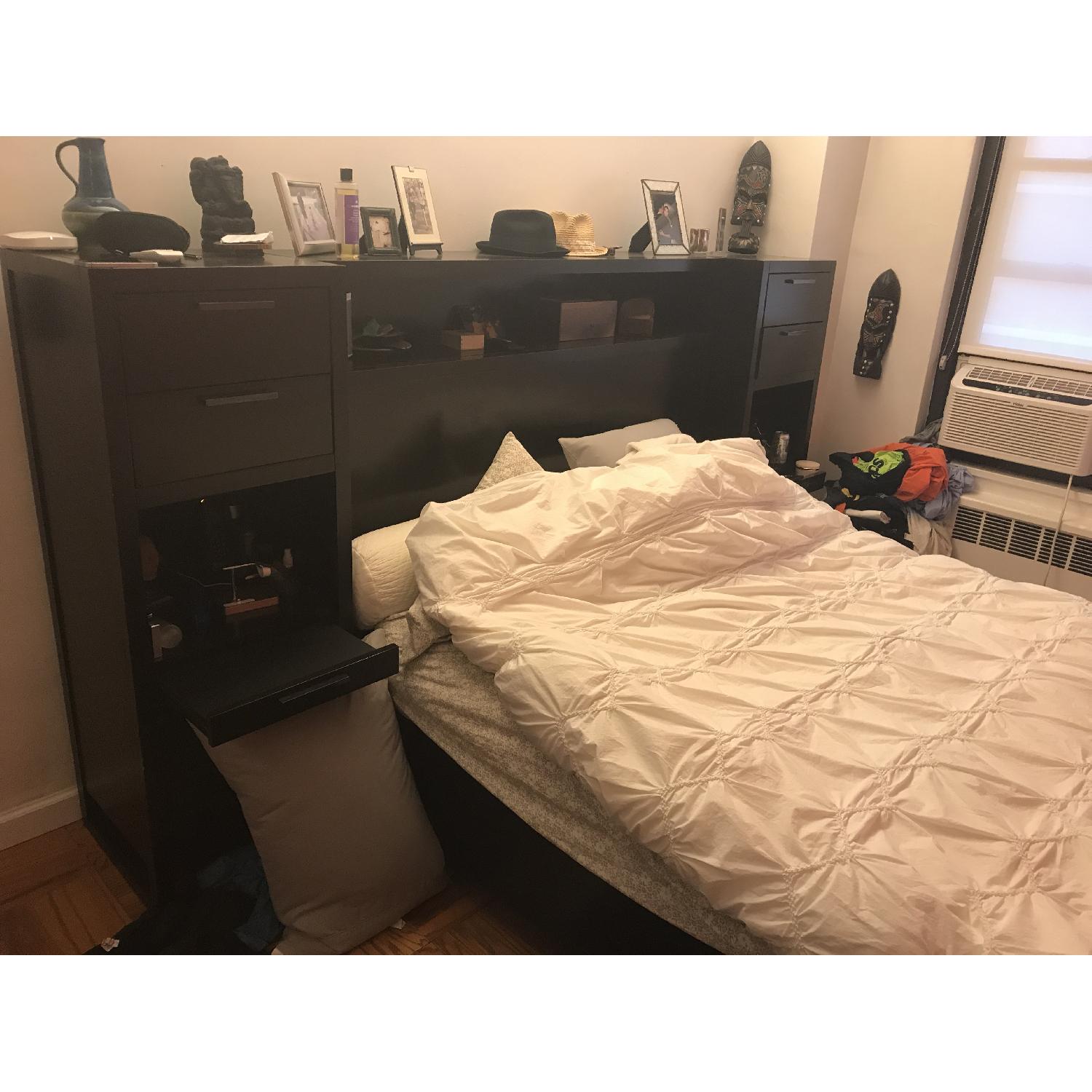 Macy's Solid Mahogany Queen Storage Bed w/ Storage Headboard & Integrated Nightstands - image-1