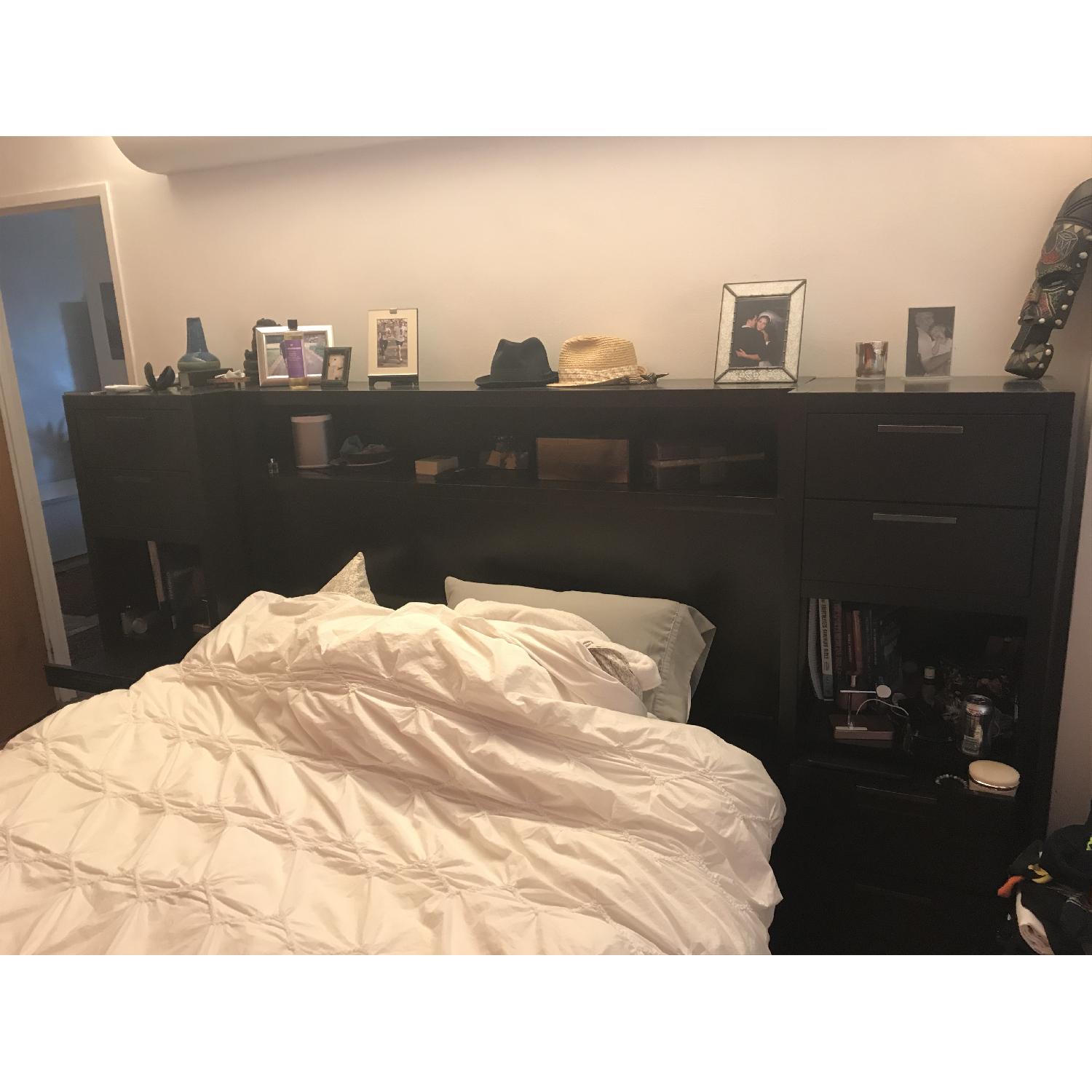 Macy's Solid Mahogany Queen Storage Bed w/ Storage Headboard & Integrated Nightstands - image-2