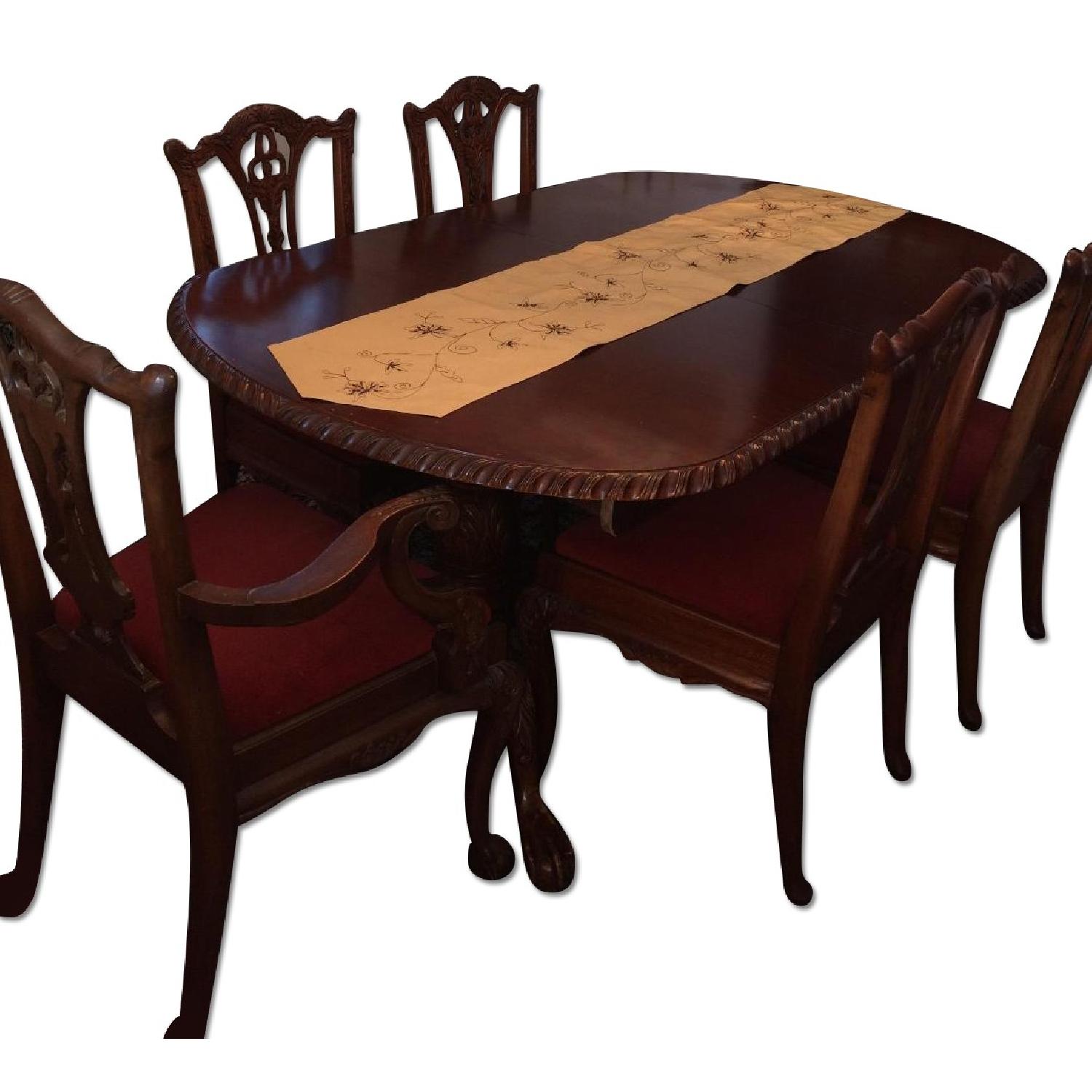 Chippendale Style Extendable Wood Dining Table w/ 6 Chairs - image-0