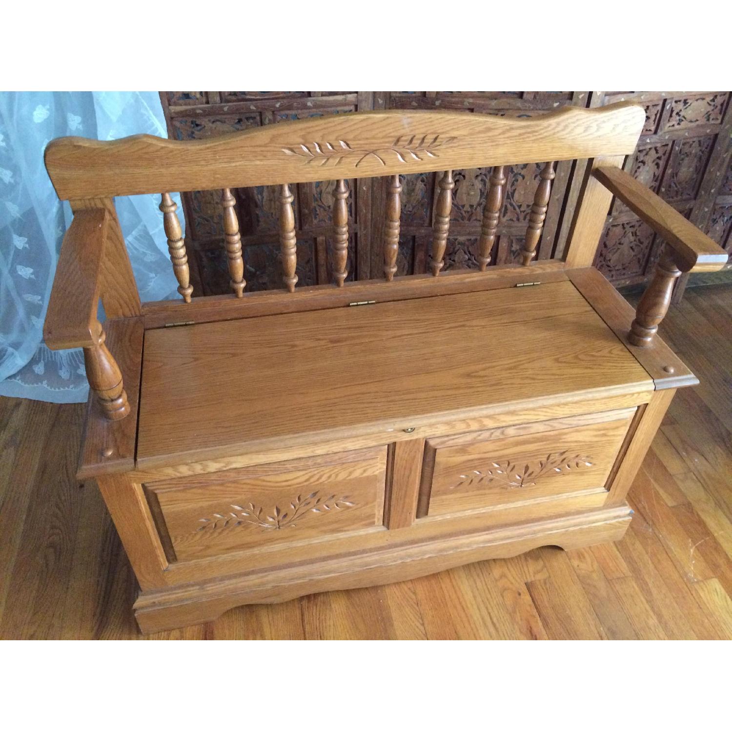 Natural Wood Bench w/ Storage - image-1