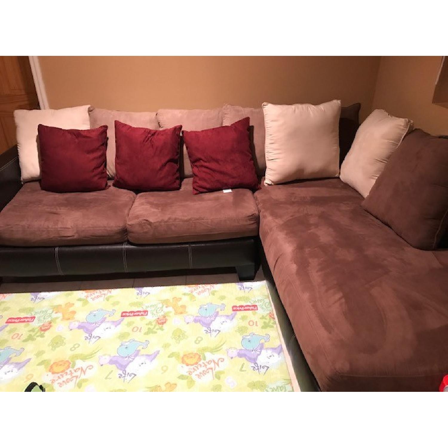 Bob's 2 Tone Brown Microsuede Sectional Sofa - image-1