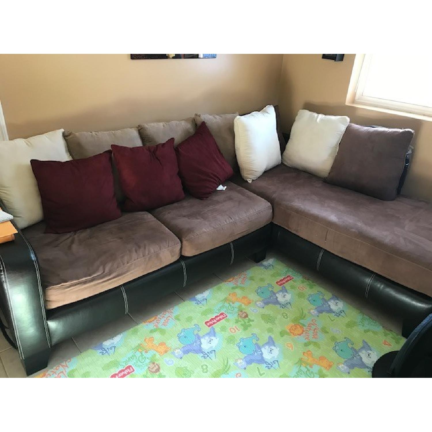 Bob's 2 Tone Brown Microsuede Sectional Sofa - image-2