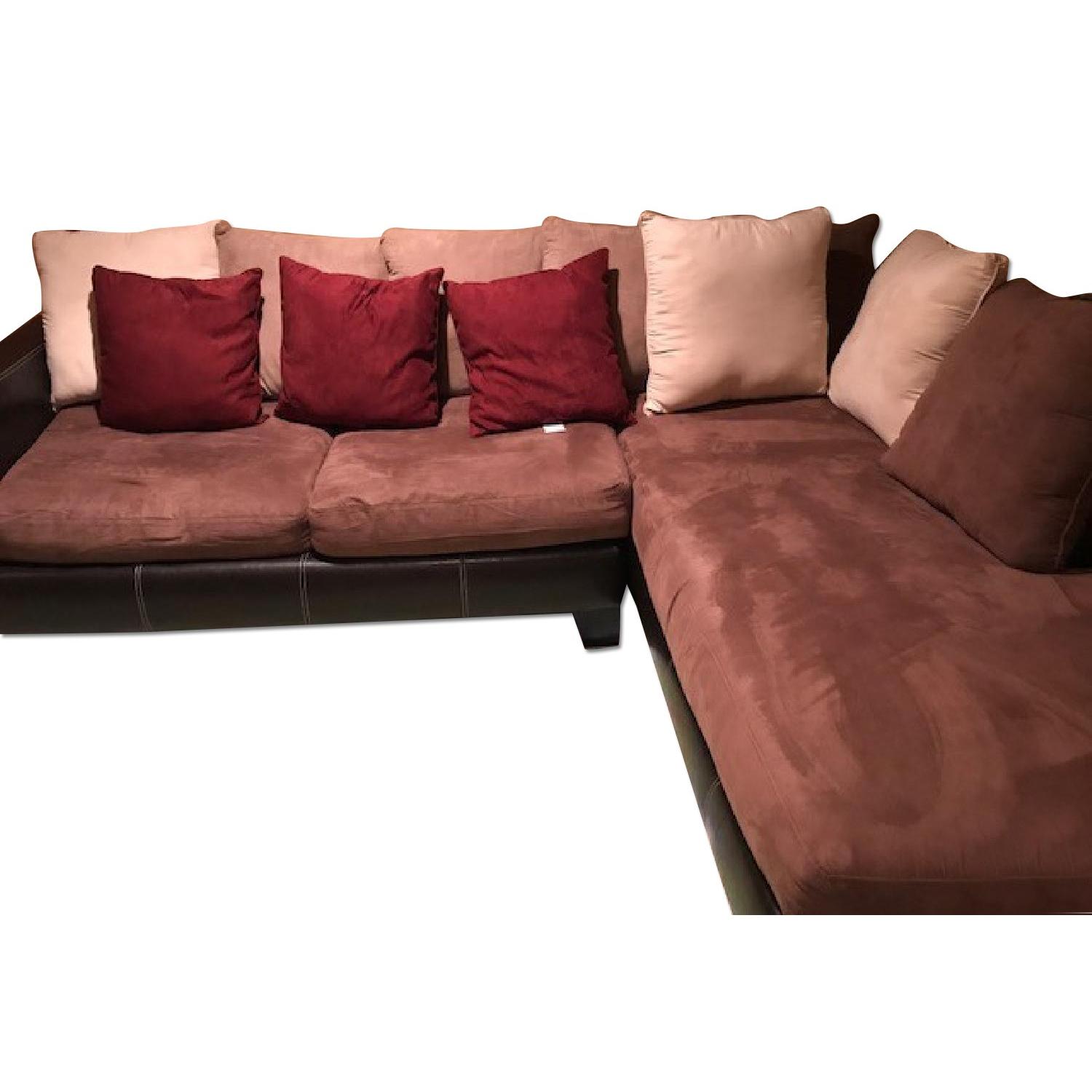 Bob's 2 Tone Brown Microsuede Sectional Sofa - image-0