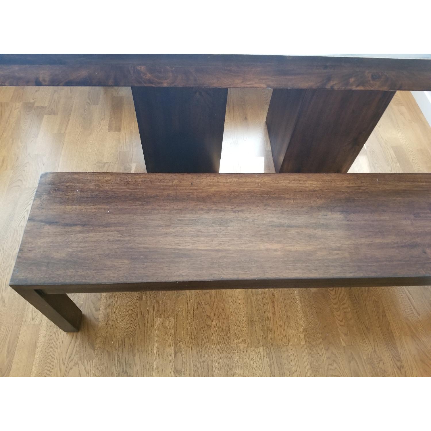 Custom-Made Dark Wood Dining Table w/ 2 Benches - image-4