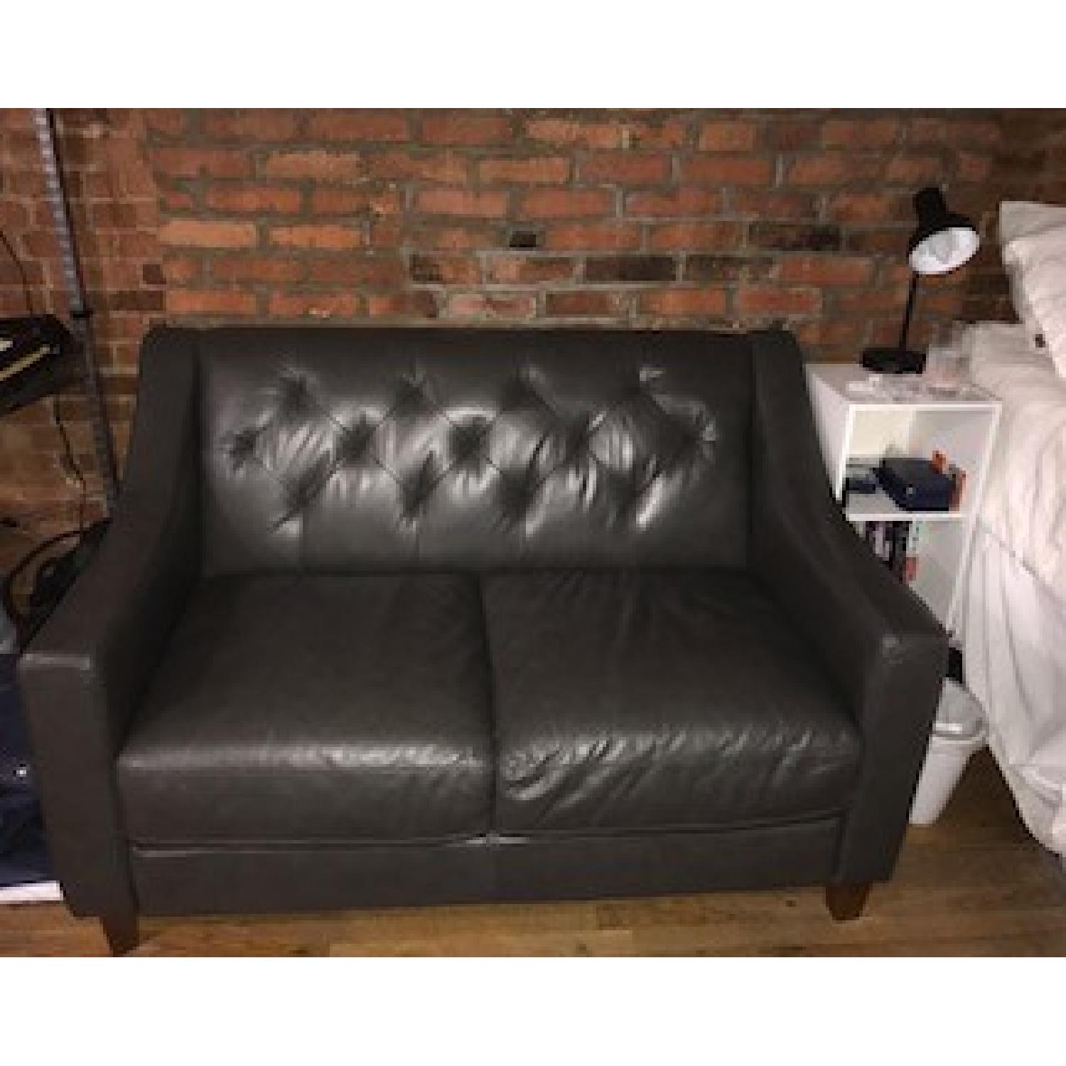 Macy's Claudia II Leather Tufted Loveseat - image-1