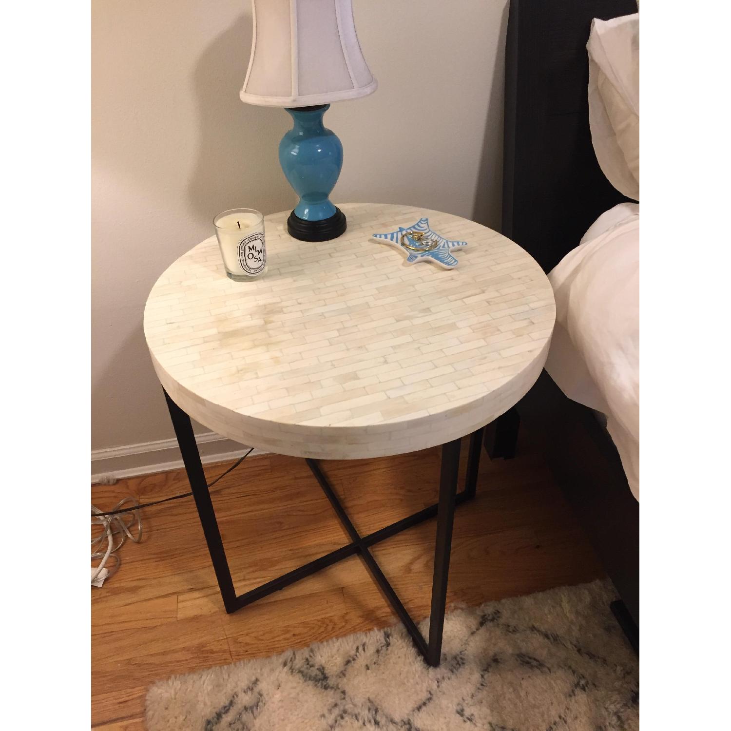 West Elm Bone-Tiled Side Table w/ Metal Base - image-1