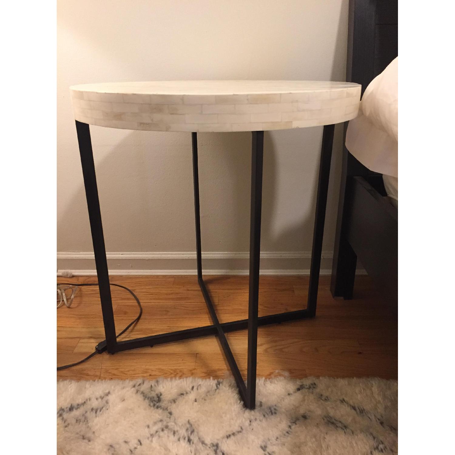 West Elm Bone-Tiled Side Table w/ Metal Base - image-2