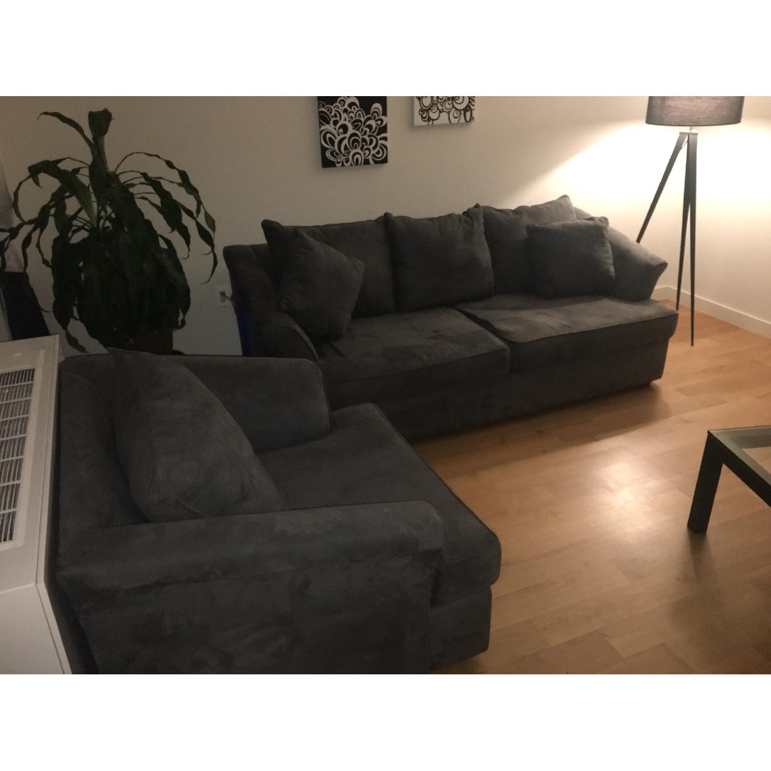 Jennifer Convertibles Microsuede Sofa + Armchair in Charcoal - image-2