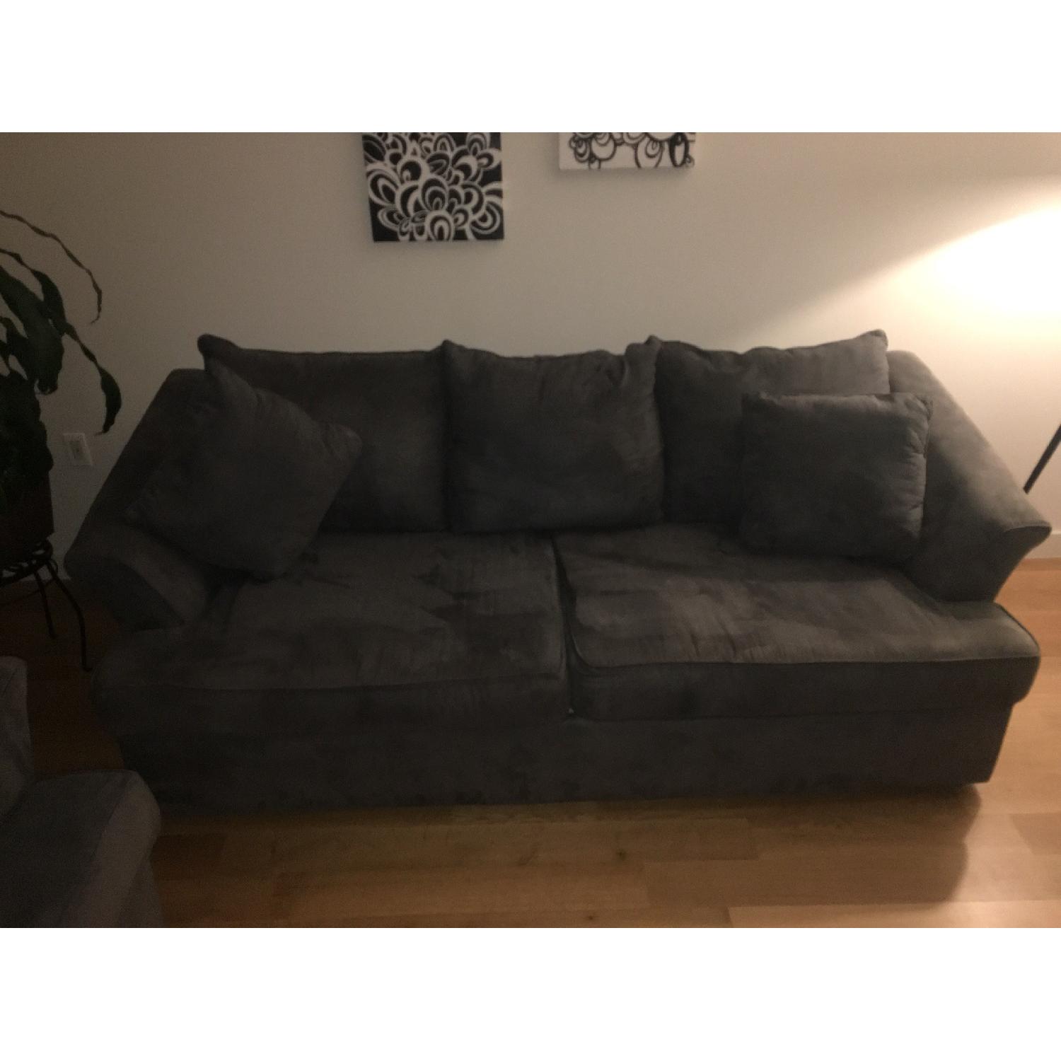 Jennifer Convertibles Microsuede Sofa + Armchair in Charcoal - image-3
