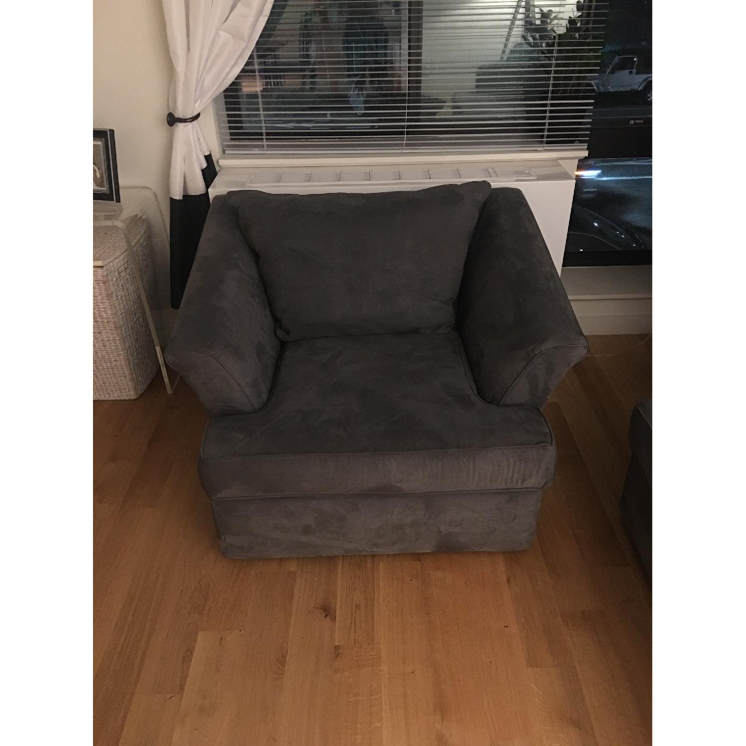 Jennifer Convertibles Microsuede Sofa + Armchair in Charcoal - image-4