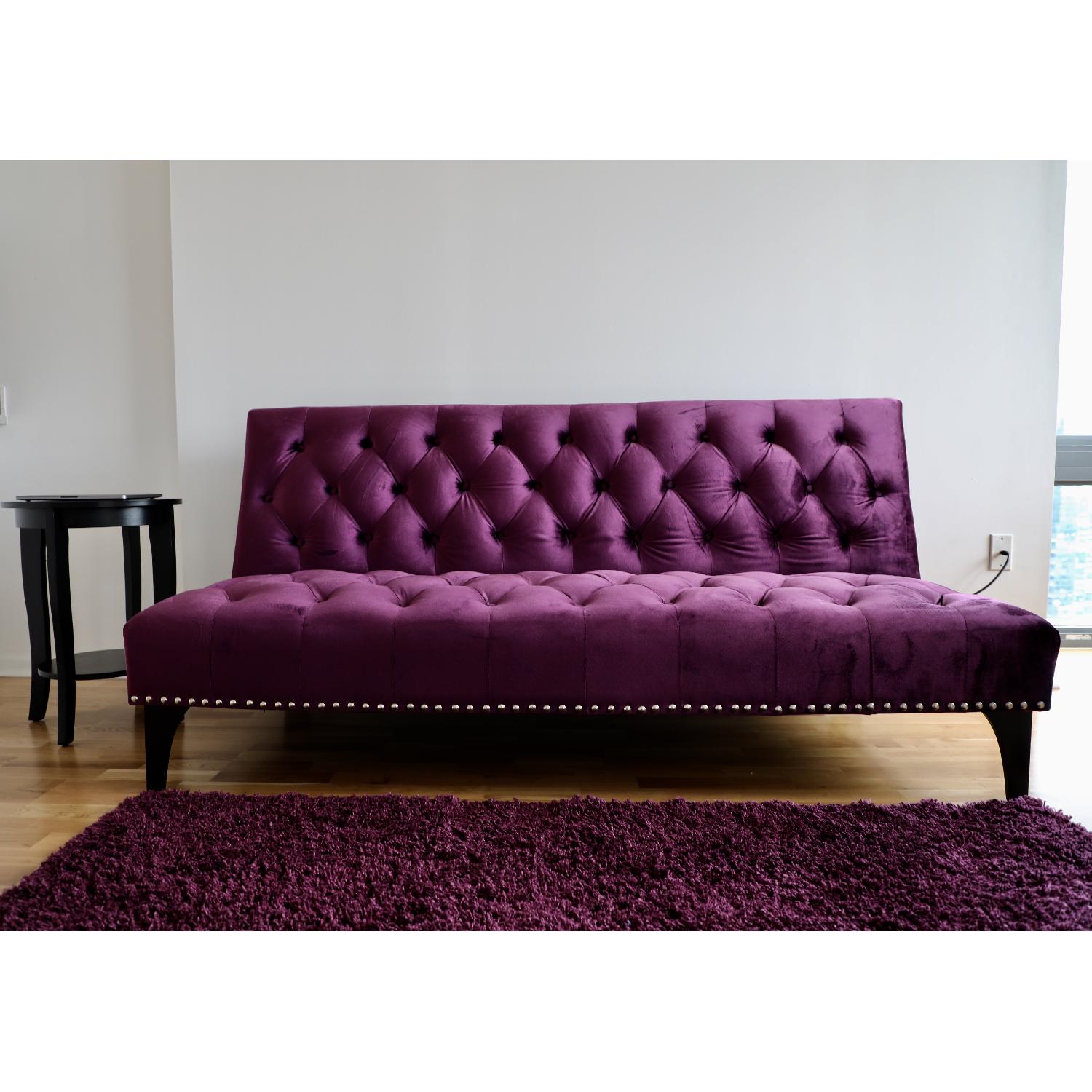 Purple Velvet Button Tufted Sleeper Sofa - image-1