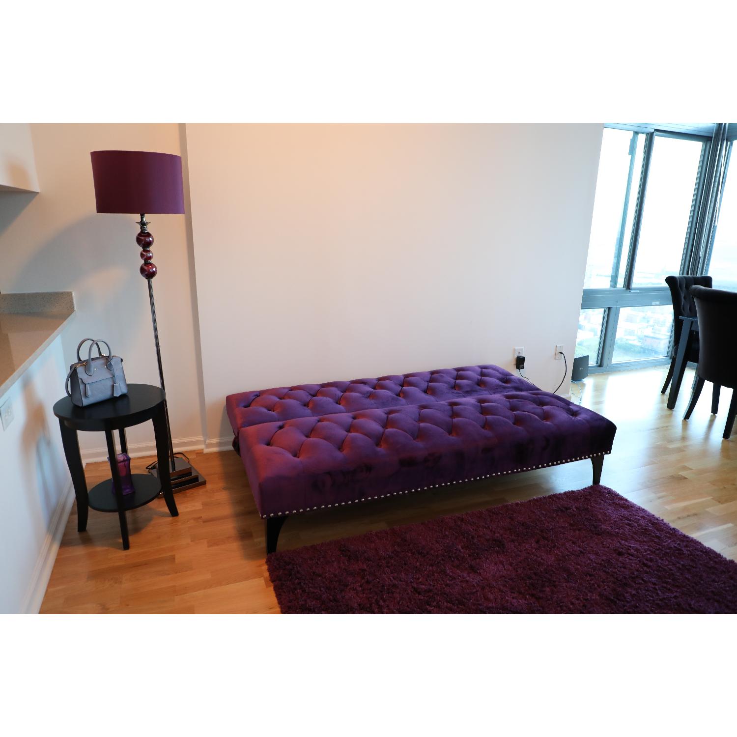 Purple Velvet Button Tufted Sleeper Sofa - image-3
