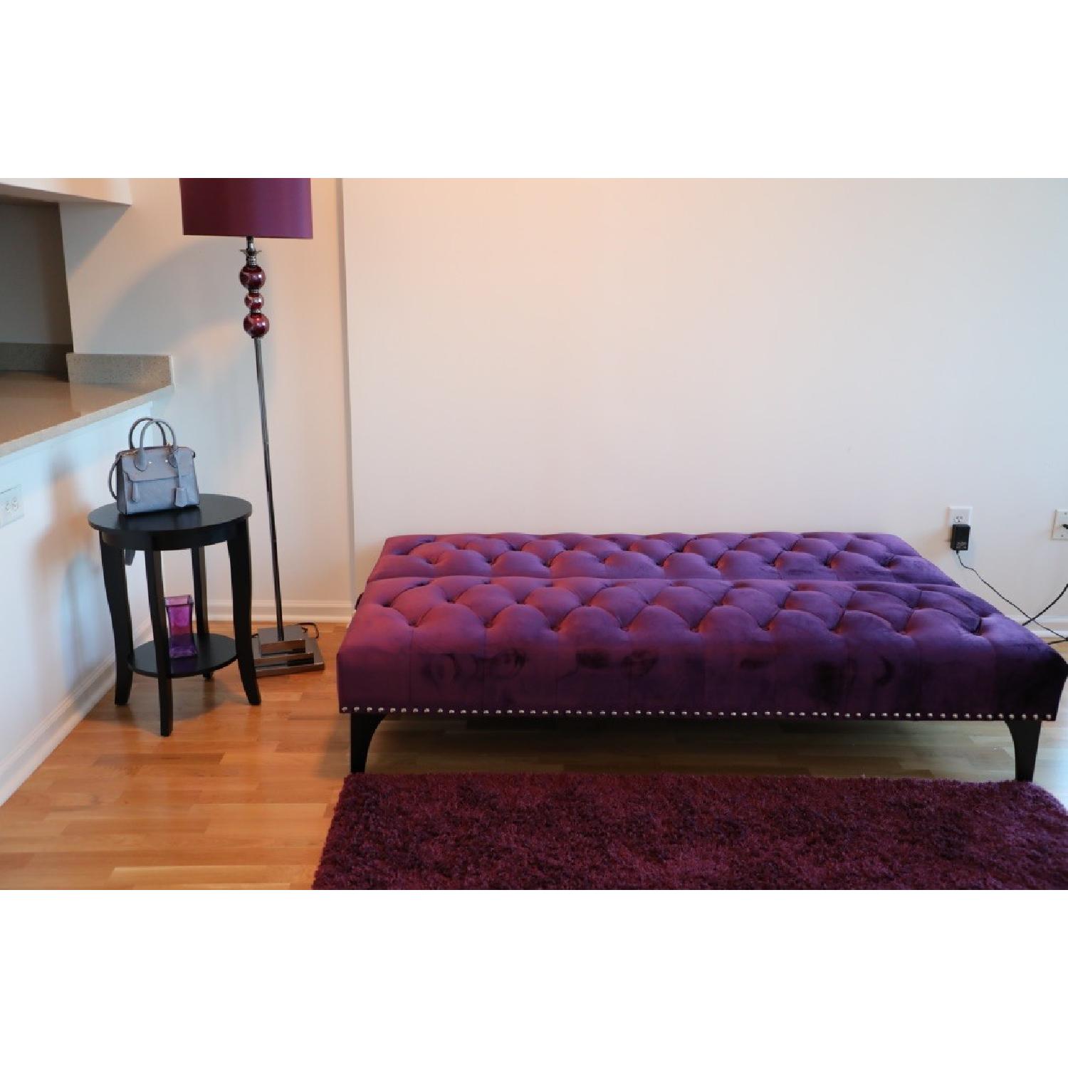 Purple Velvet Button Tufted Sleeper Sofa - image-4