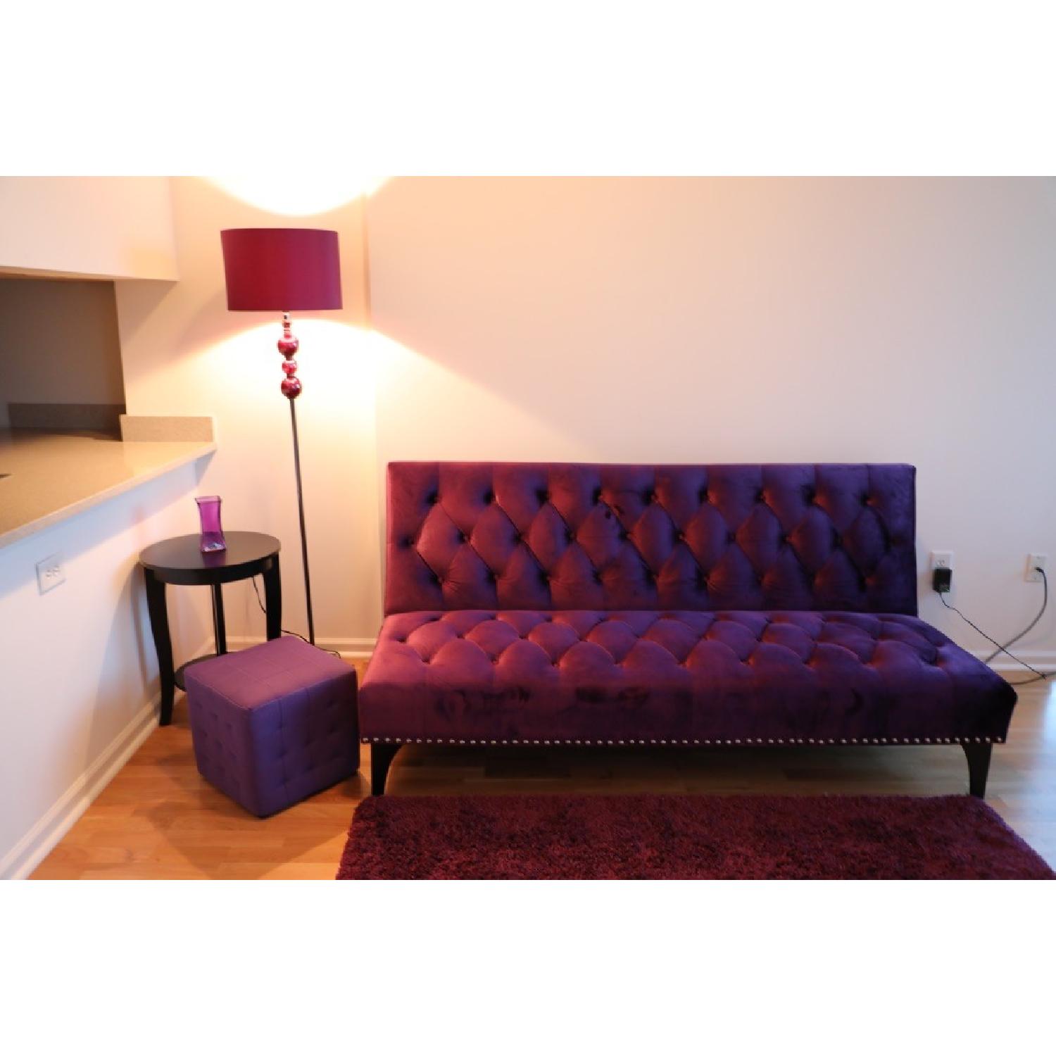 Purple Velvet Button Tufted Sleeper Sofa - image-5