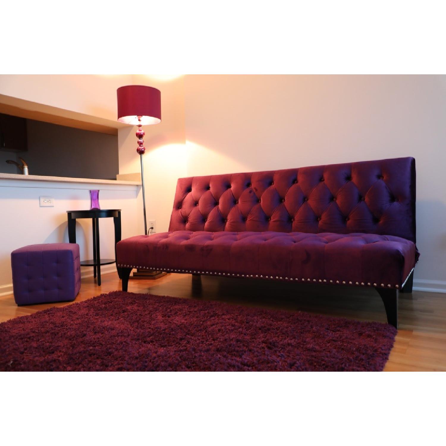 Purple Velvet Button Tufted Sleeper Sofa - image-6