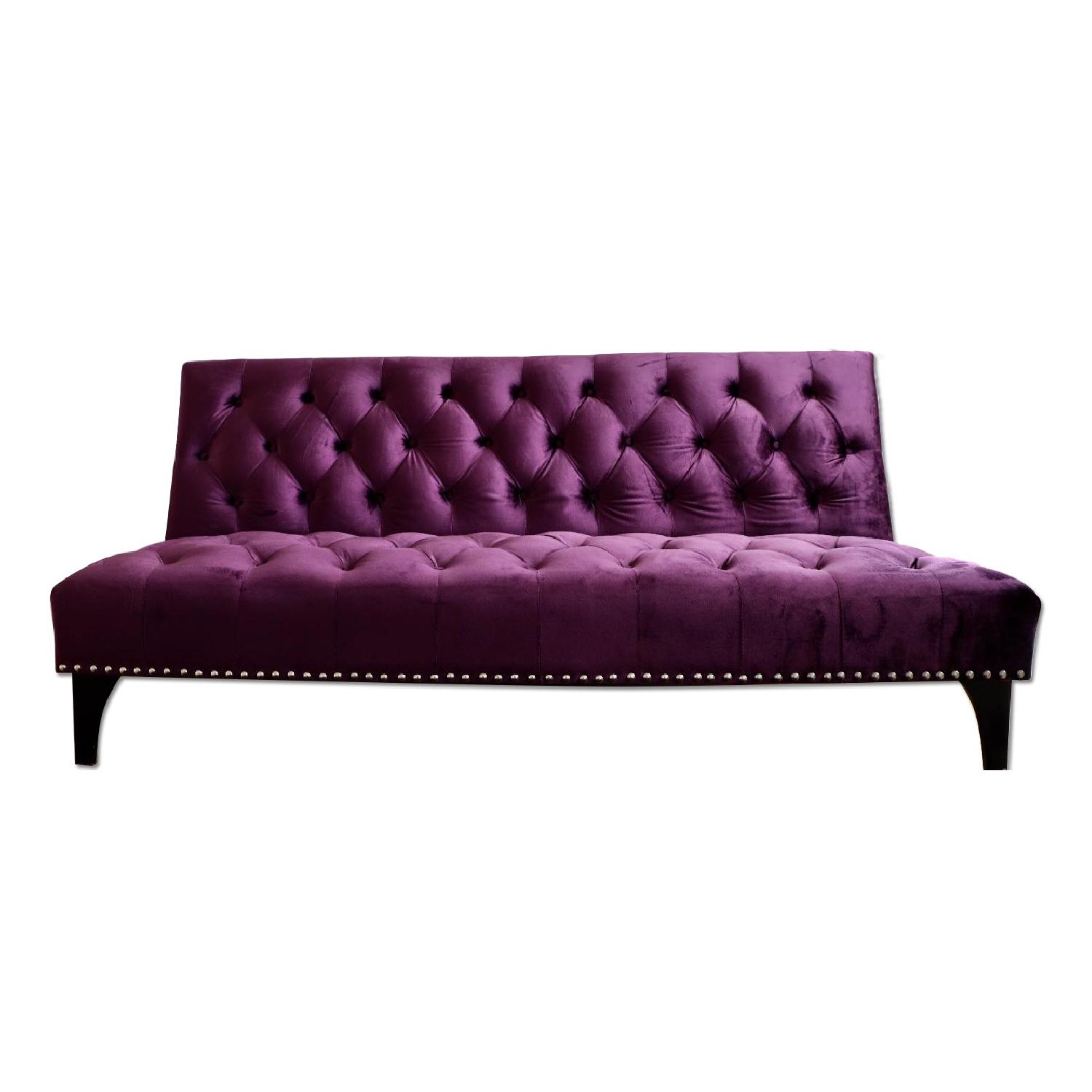 Purple Velvet Button Tufted Sleeper Sofa - image-0
