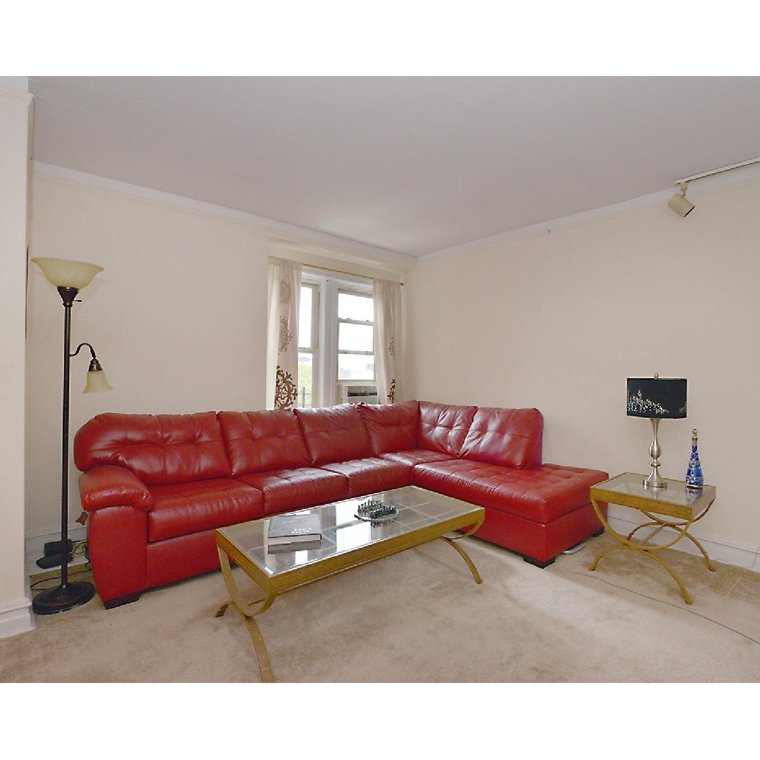 Bob's Red Bonded Leather Sectional Sofa - image-3