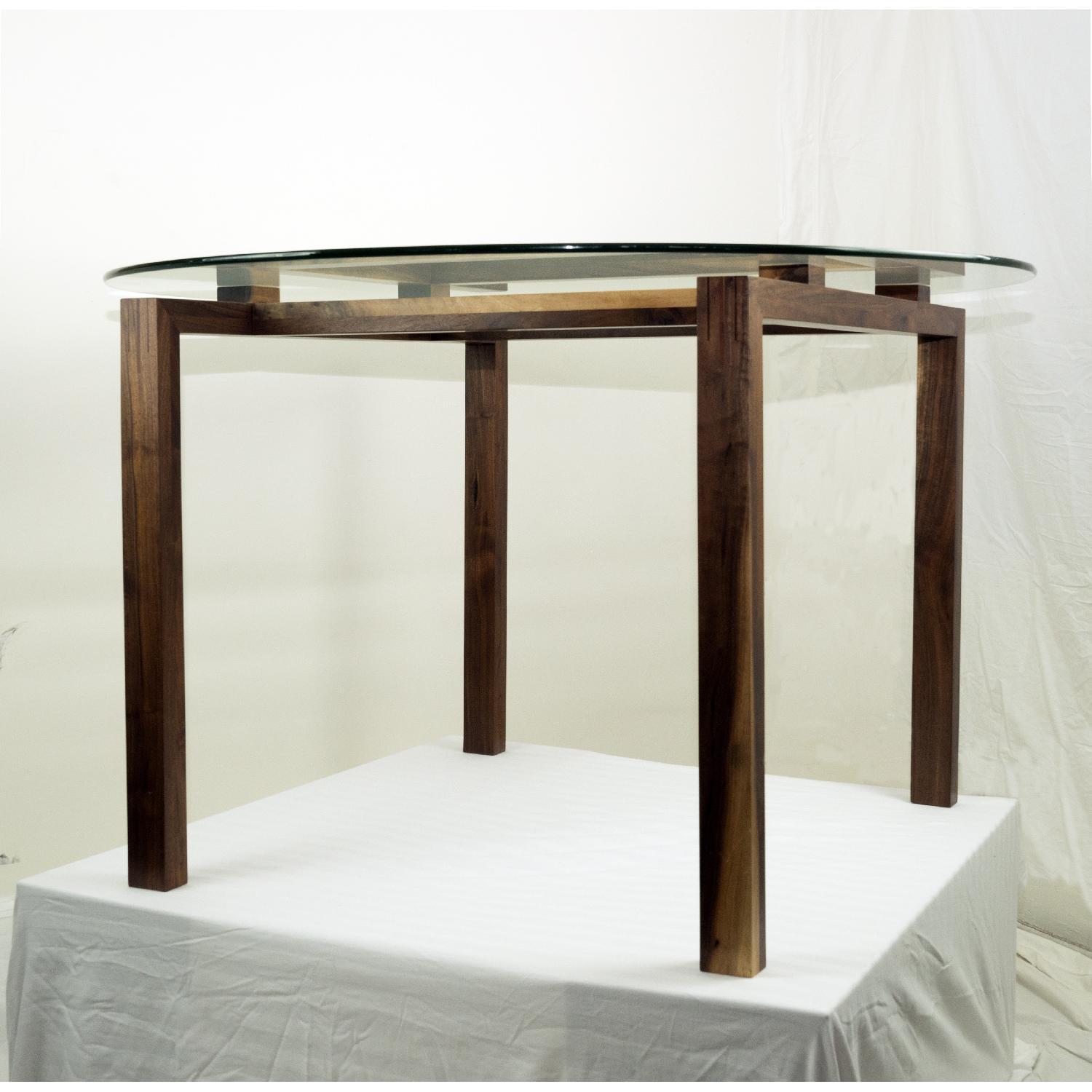 Sergey Levchin Furniture Designs Custom Glass Top Modern Dining Table w/ Walnut Exposed Frame - image-1