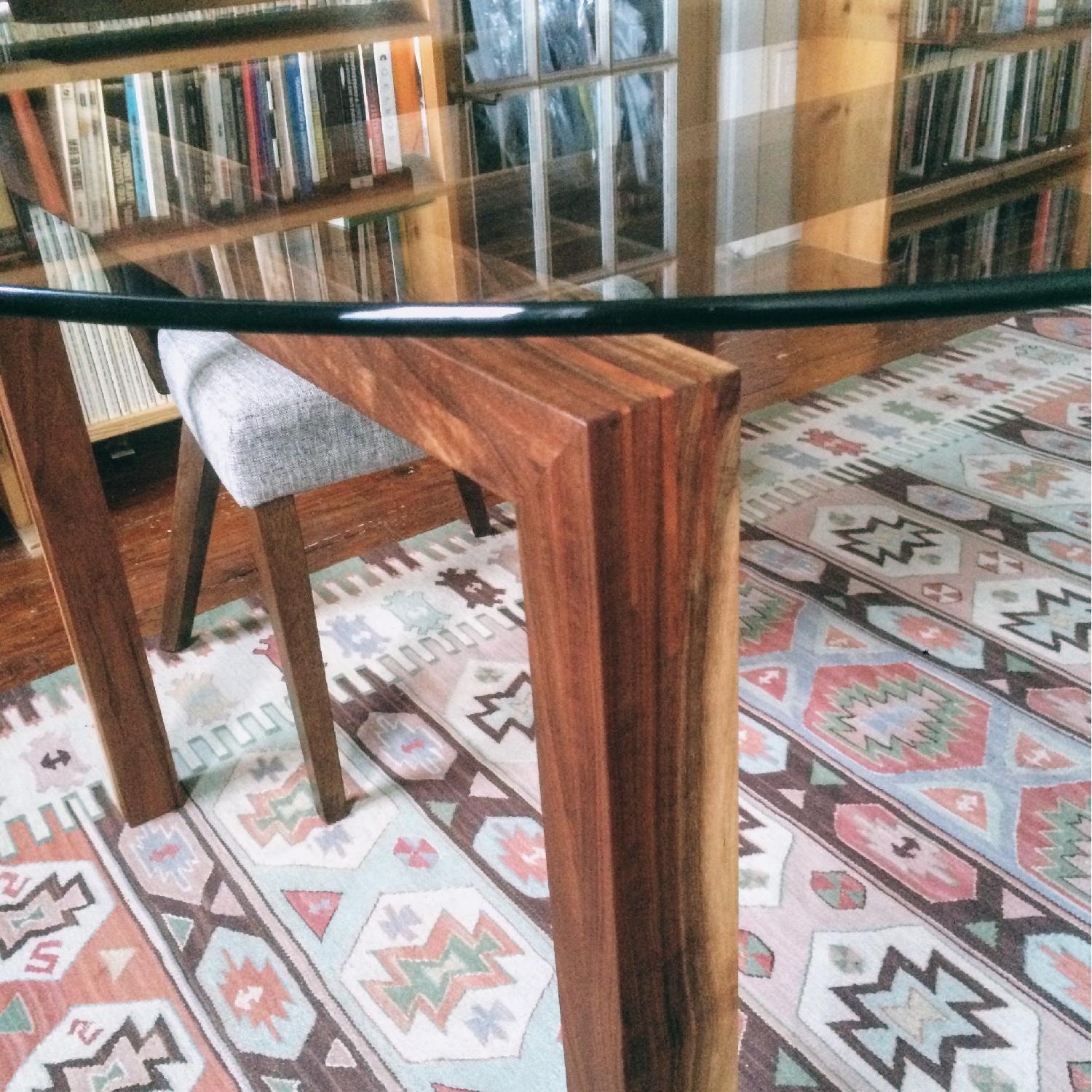 Sergey Levchin Furniture Designs Custom Glass Top Modern Dining Table w/ Walnut Exposed Frame - image-2