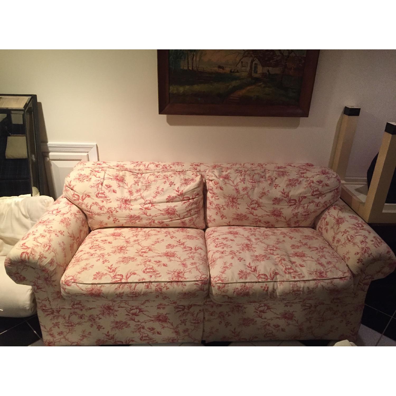 Kravet Red & Ivory Upholstered Sofa - image-1
