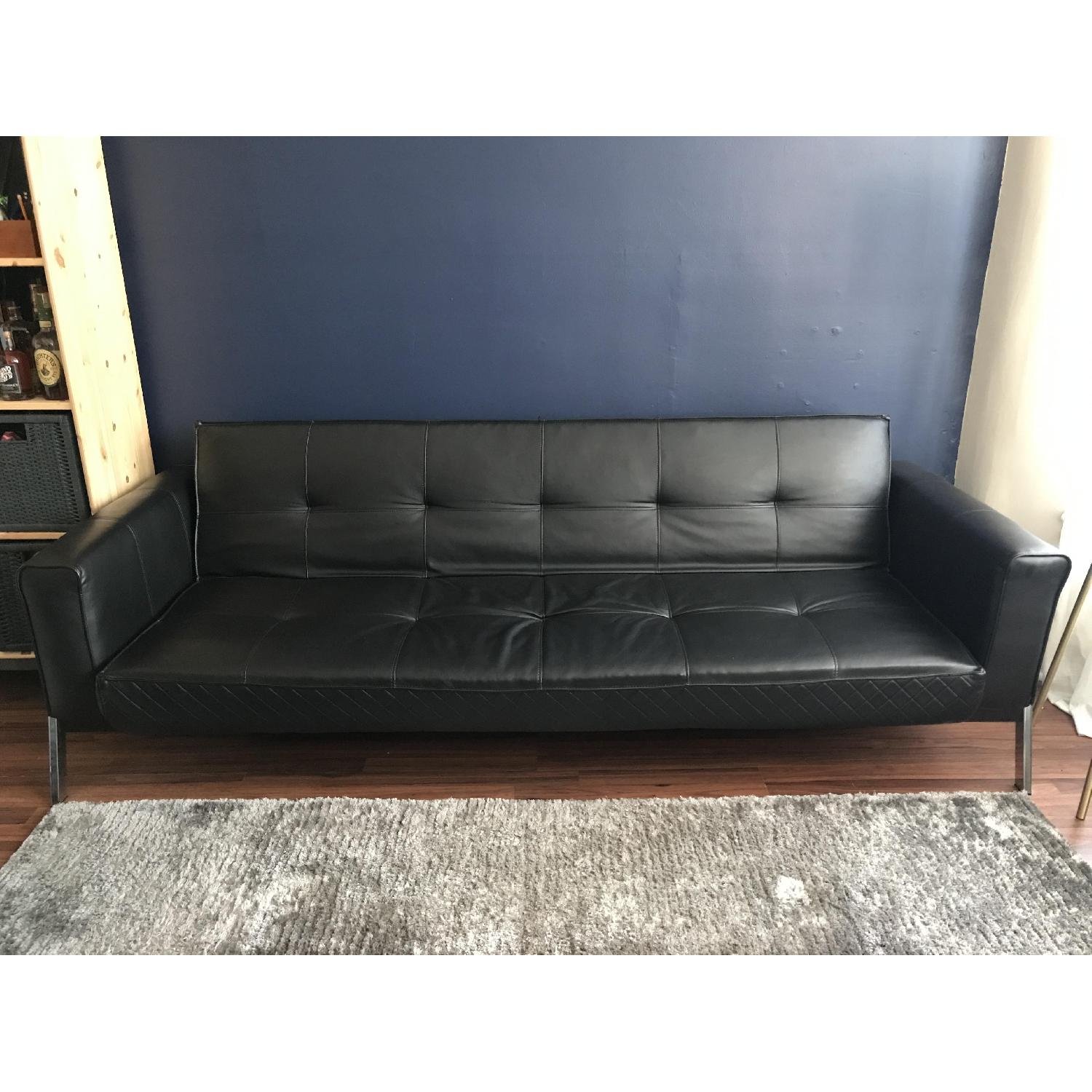 Black Leather Tufted Sofa - image-1