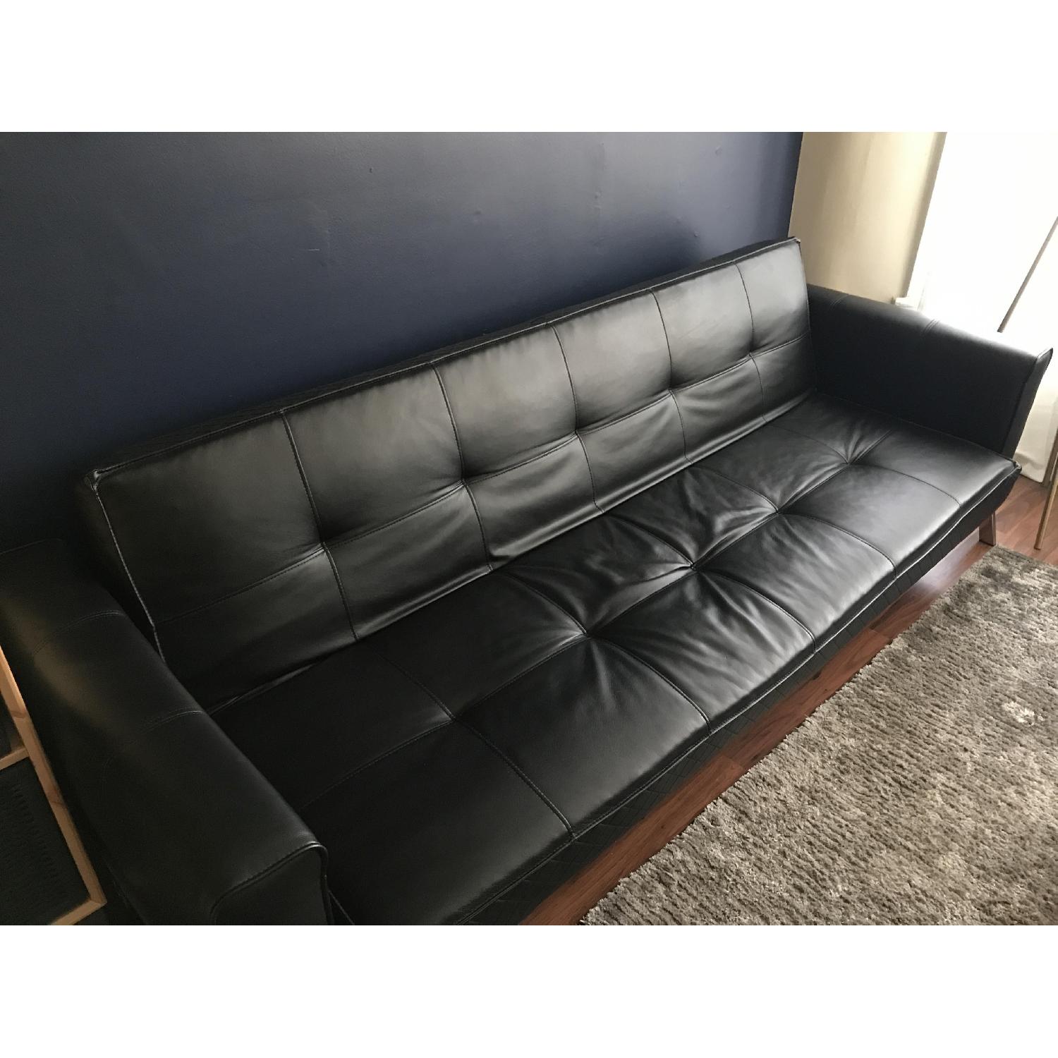 Black Leather Tufted Sofa - image-3