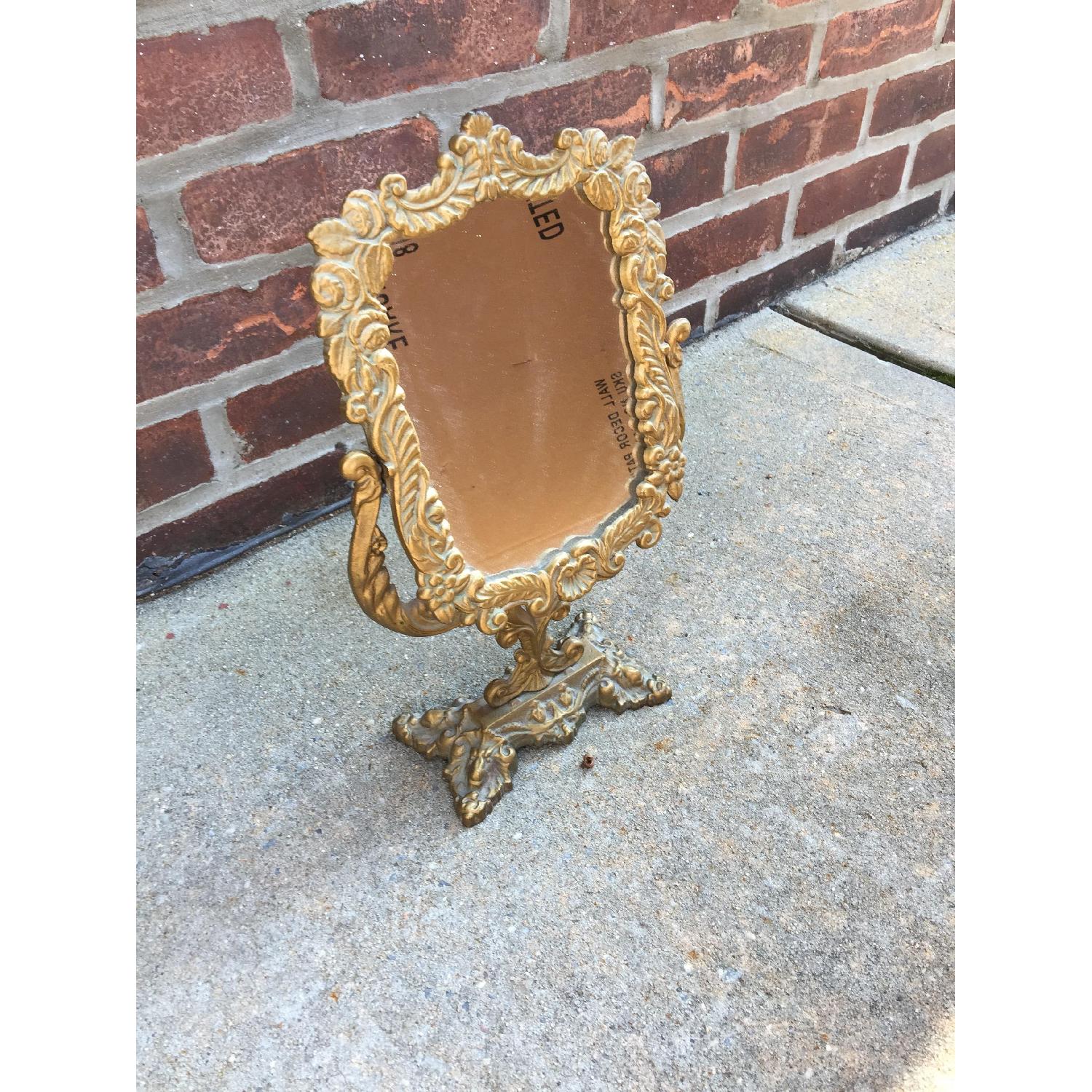 Antique Victorian Brass Bronze Table Top Vanity Counter Mirror - image-1