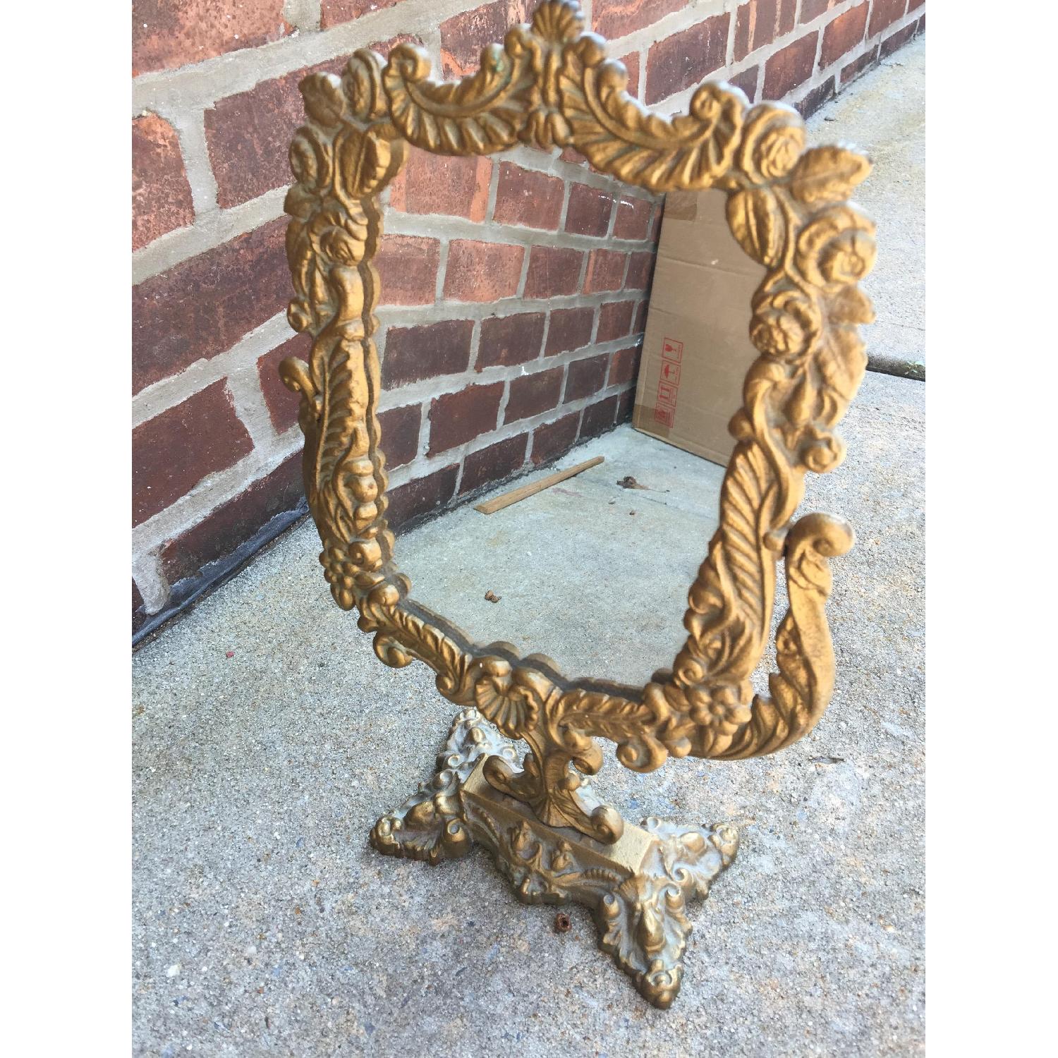 Antique Victorian Brass Bronze Table Top Vanity Counter Mirror - image-3